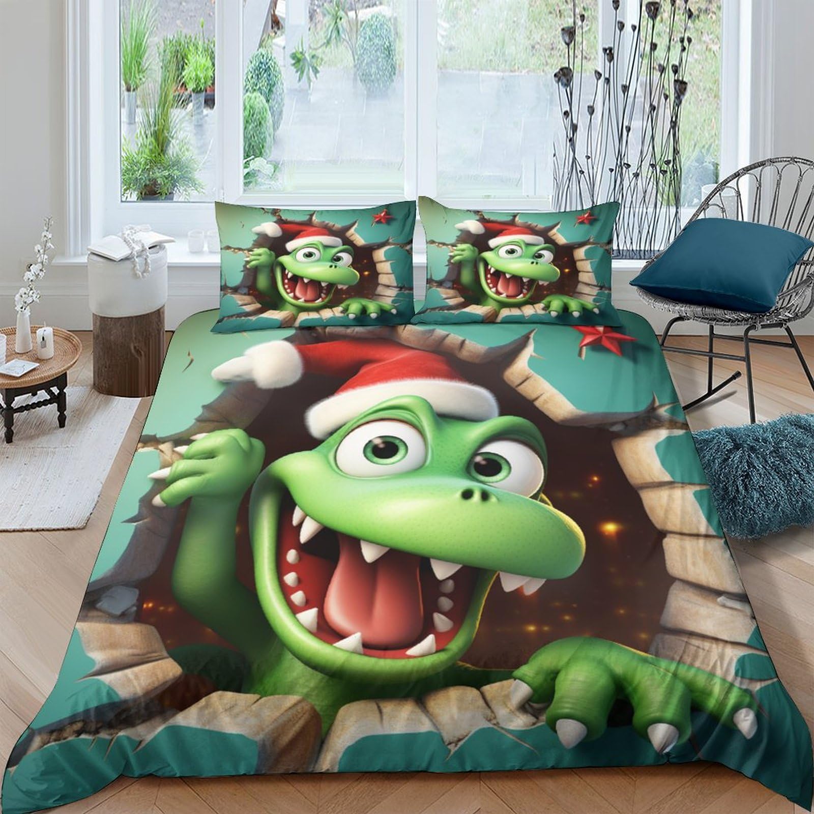 Housse de couette dinosaure Noël pour chambre enfant et adulte 200x200