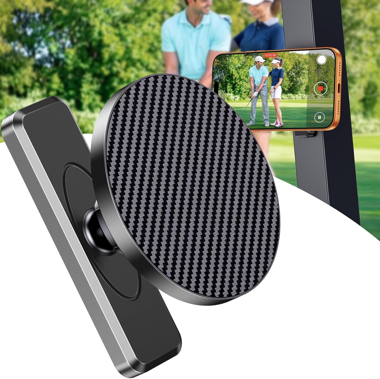 MOKPR Magnetic Golf Cart Phone Holder Compatible with MagSafe for iPhone 12-17 Series, N52 Magnets Phone Mount For EZGO/Club Car/Yamaha,360° Rotation Golf Accessories For Men Women, Golf Gifts for Men