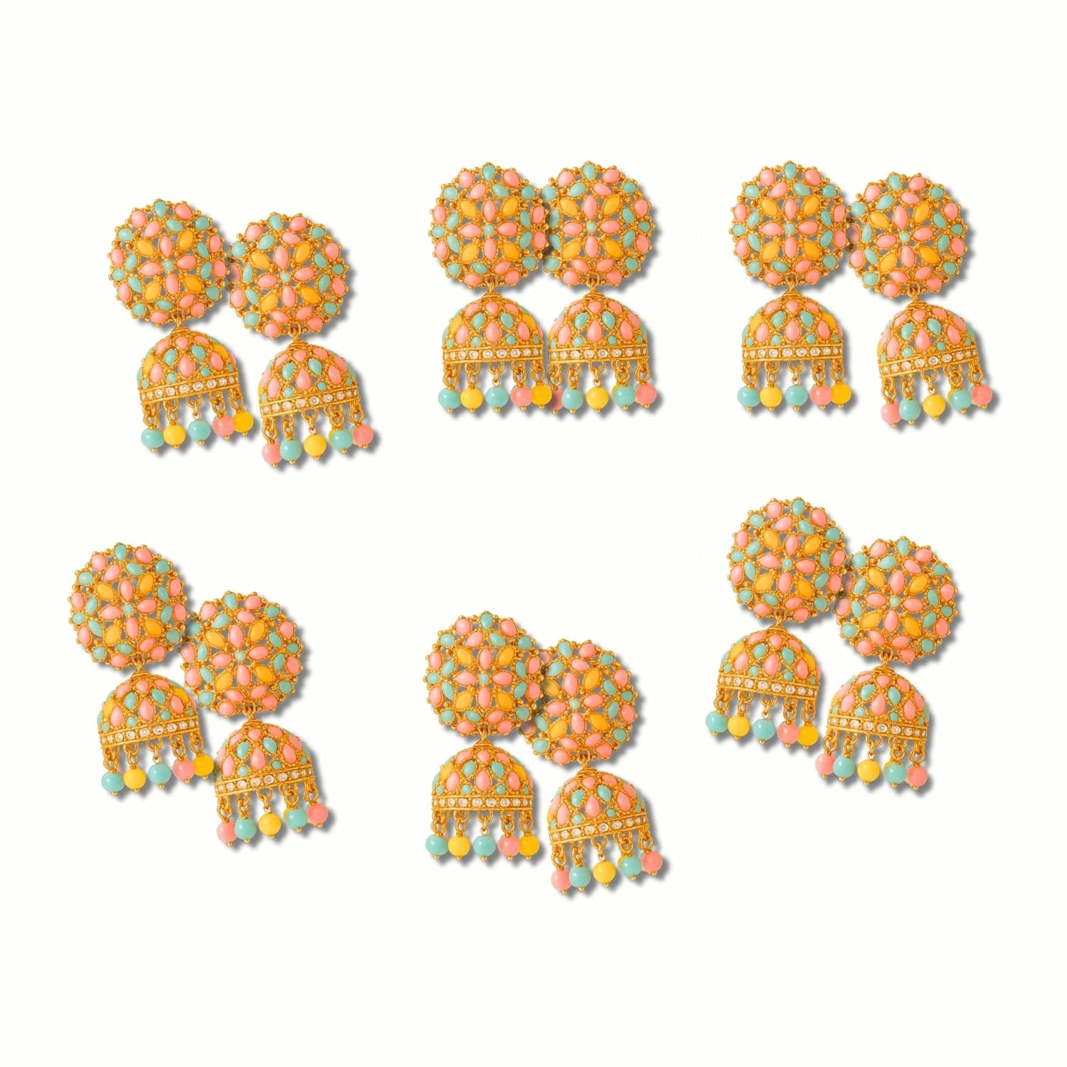 6 Pairs of Traditional Antique Gold Plated Earrings for Women & Girls | Return Gift for Diwali, Weddings, Haldi Kumkum, Varalakshmi Pooja 6 Pairs of Traditional Antique Gold Plated Earrings for Women & Girls | Return Gift for Diwali, Weddings, Haldi Kumkum, Varalakshmi Pooja