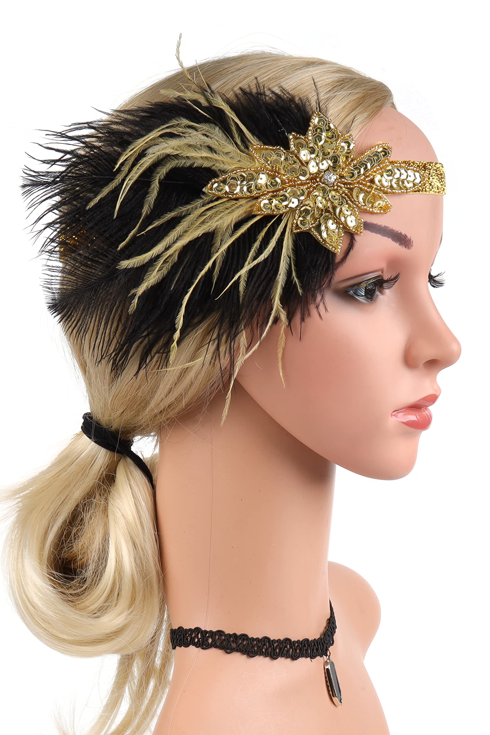 Amazon.com: LATIMOON 1920s Flapper Headband Ostrich Feathers 