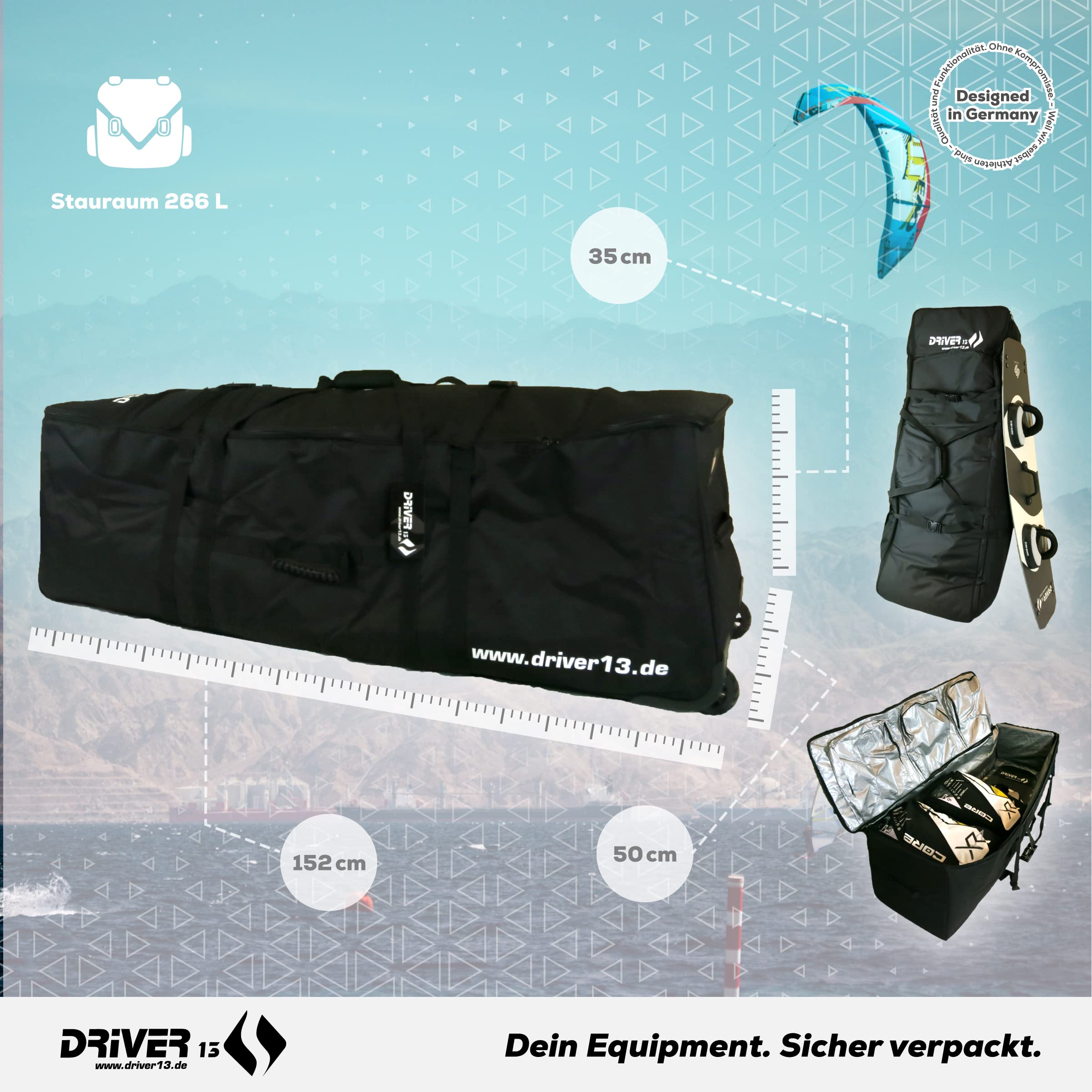 Bolsa de Viaje para Kiteboard Traveler 152 cm, 266 L, Negro