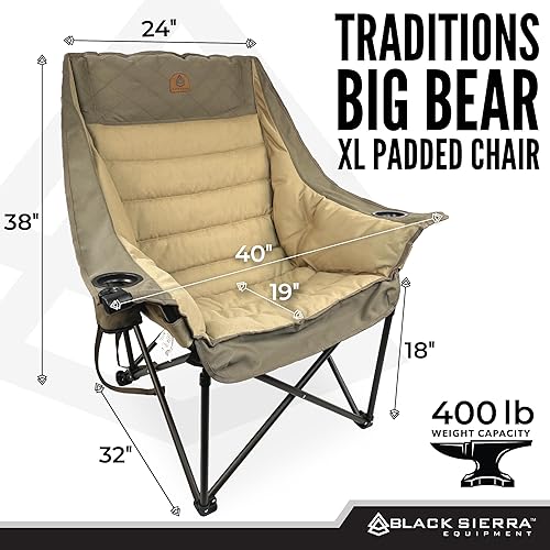 Miniatura 2 de Black Sierra Silla de camping acolchada de lujo para deportes y exteriores, silla plegable de gran tamaño XL para exteriores que soporta 400 libras,