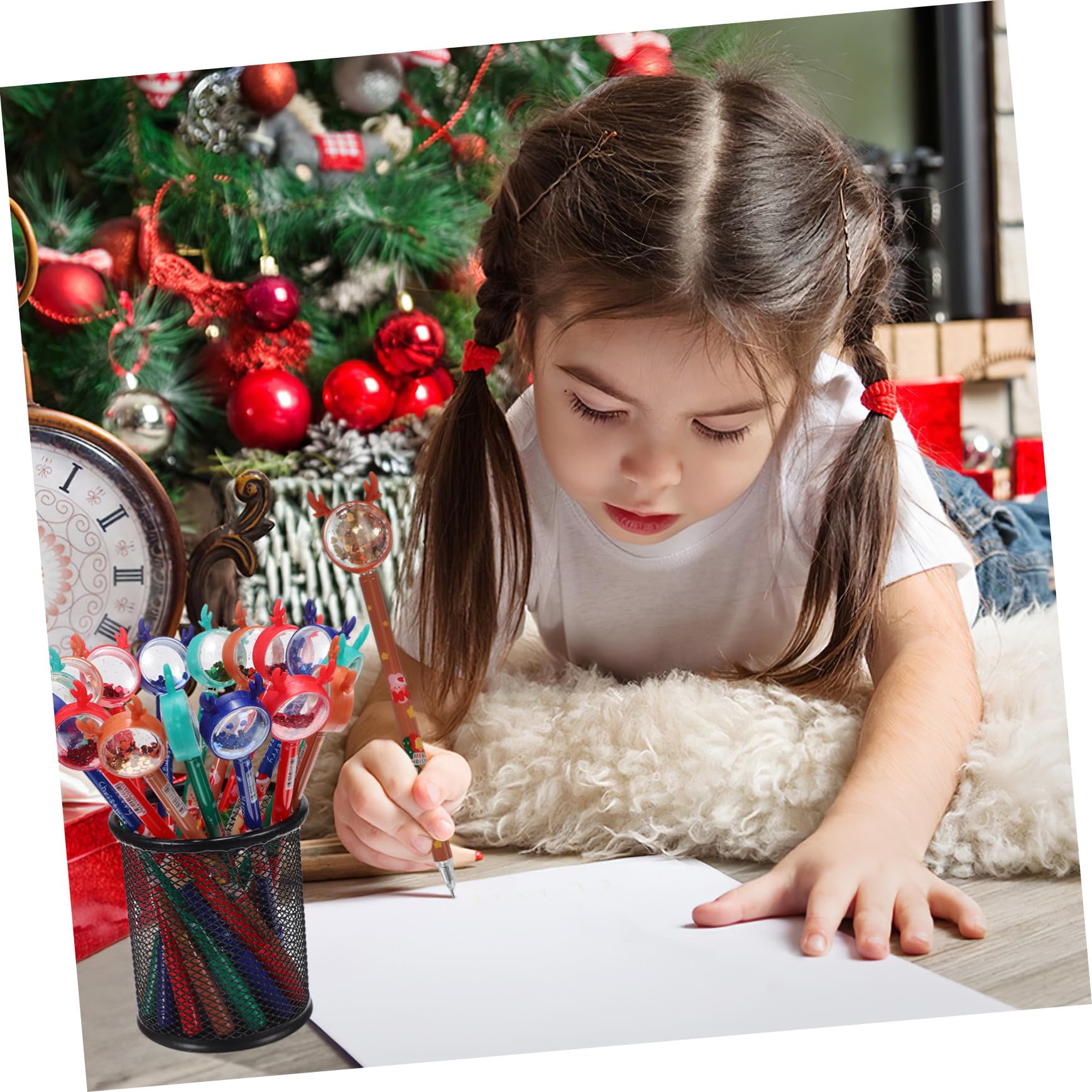 36 Pièces Stylos Gel Noël avec Topper Renne Pailleté Stylos Encre Gel Multicolores Rouges Verts Marrons pour Bureau et Festive