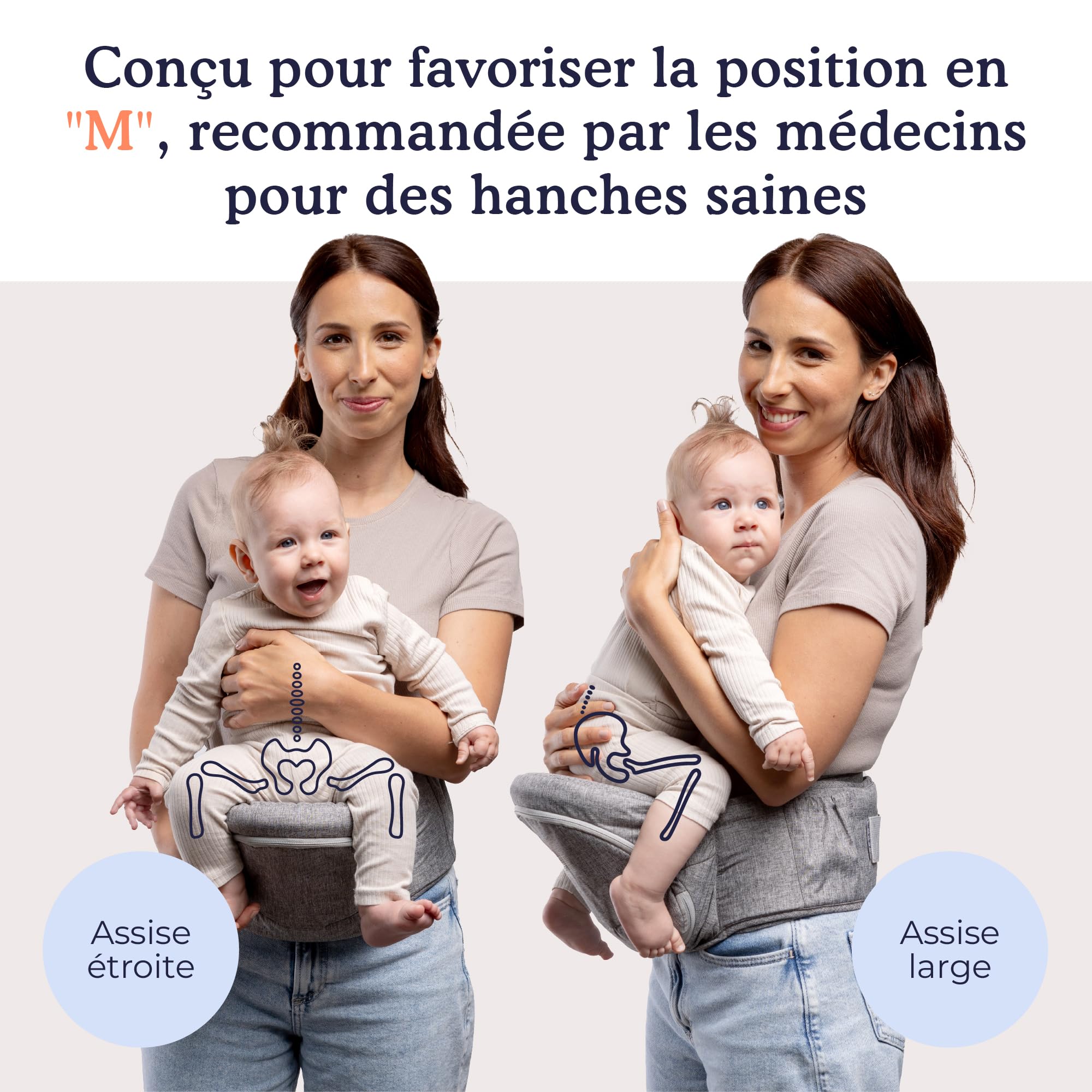 Beco Porte-Bébé Siège de Hanche Pliable, 4-en-1, 0-36 Mois, Gris | Se plie à plat dans le sac à langer, Siège de Soutien qui soulage bras et dos, s'adapte facilement de 0 à 36 mois.