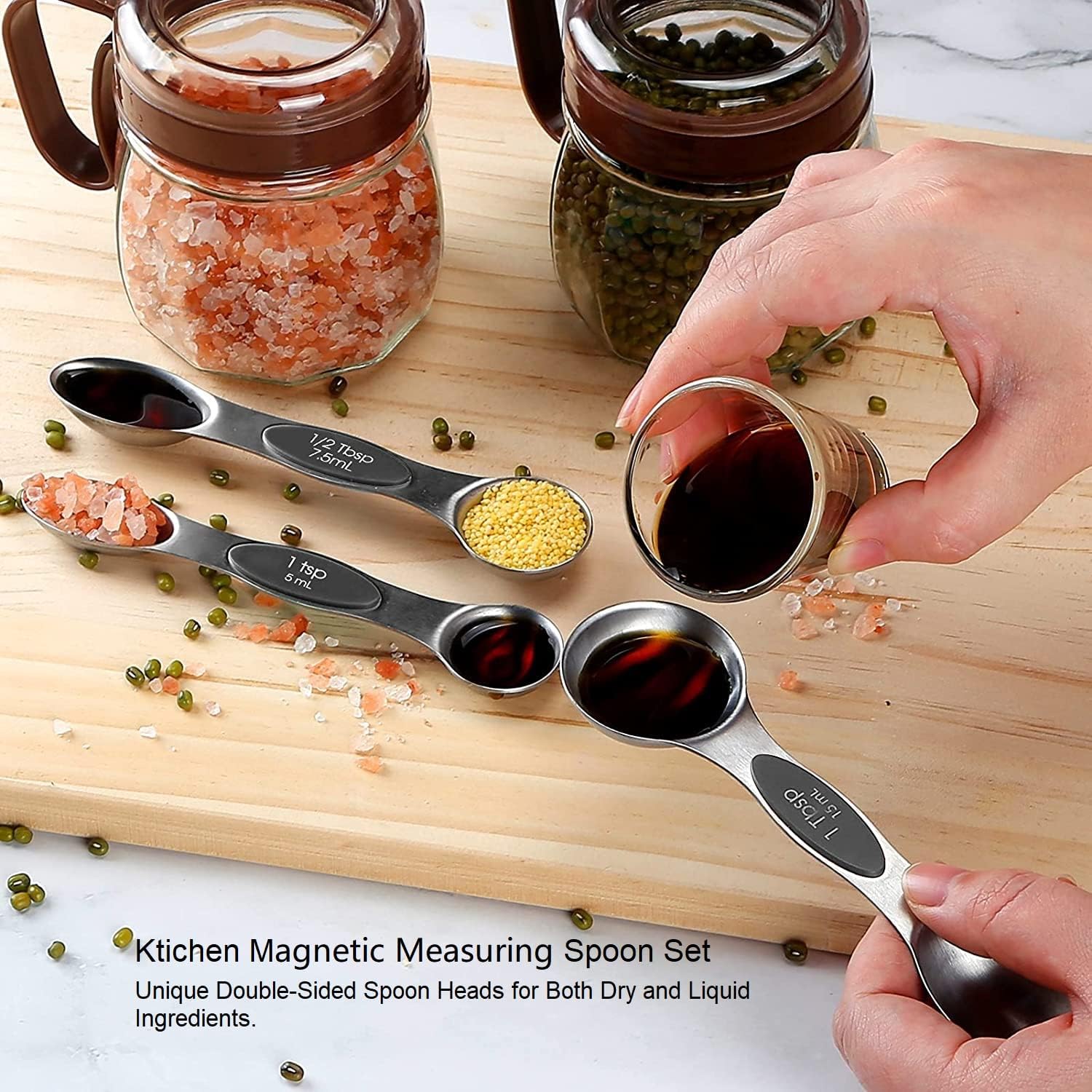 Magnetic Measuring Spoons Set Stainless Steel with Leveler, Measuring Scoop for Baking，Easier-Use than Measuring Cups and Spoons Set, Magic Spoon Set Kitchen Utensils Gadgets for Dry or Liquid Food: Home & Kitchen