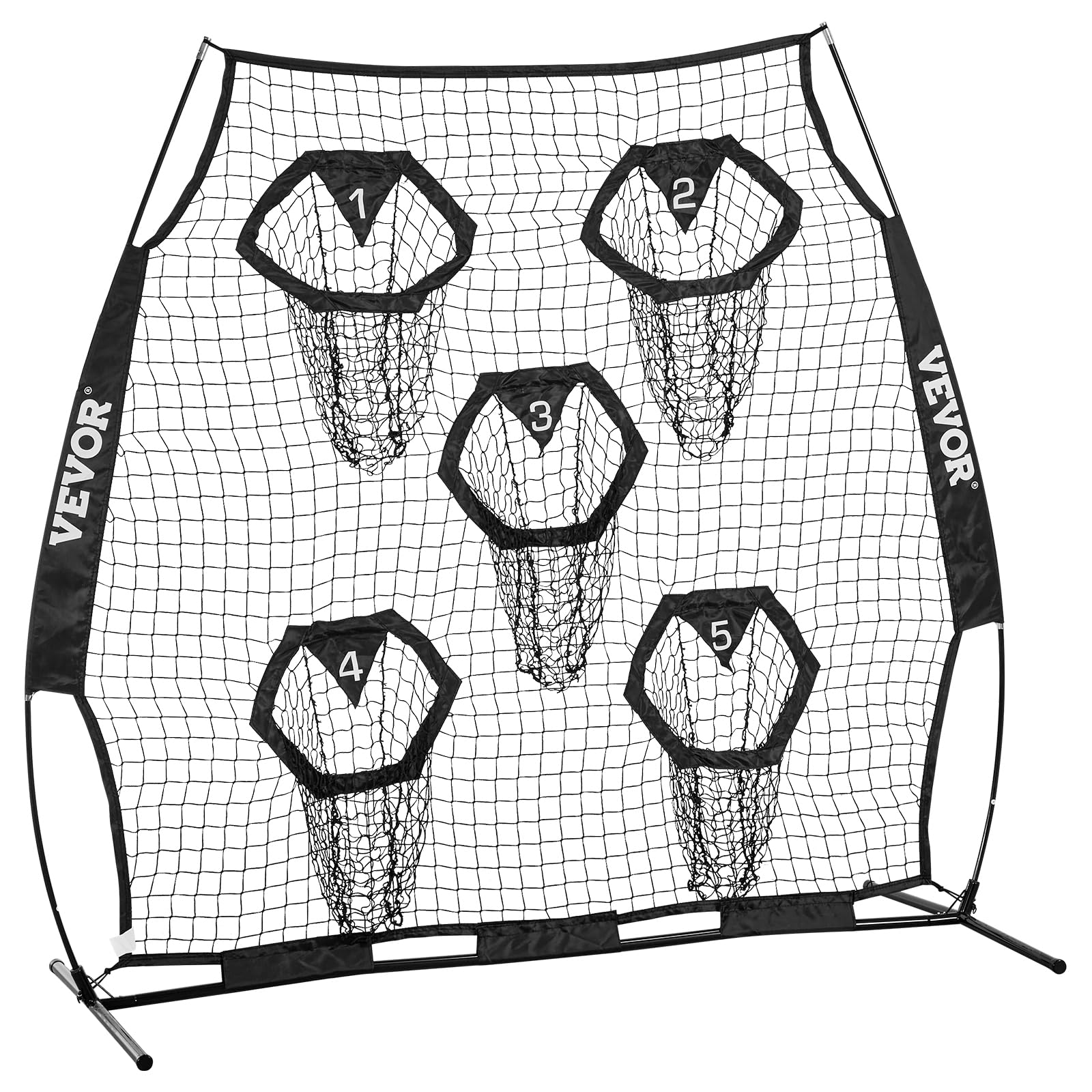 VEVOR Filet de Lancement Football 1,8 x 1,8 m avec 5 Poches Cible, Filet sans nœuds Sangles étui Transport