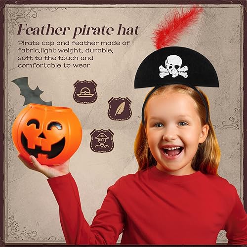 Miniatura 3 de Hanaive 6 diademas de sombrero de pirata, mini sombrero de plumas de calavera, accesorios de vela para decoración de Halloween, suministros de