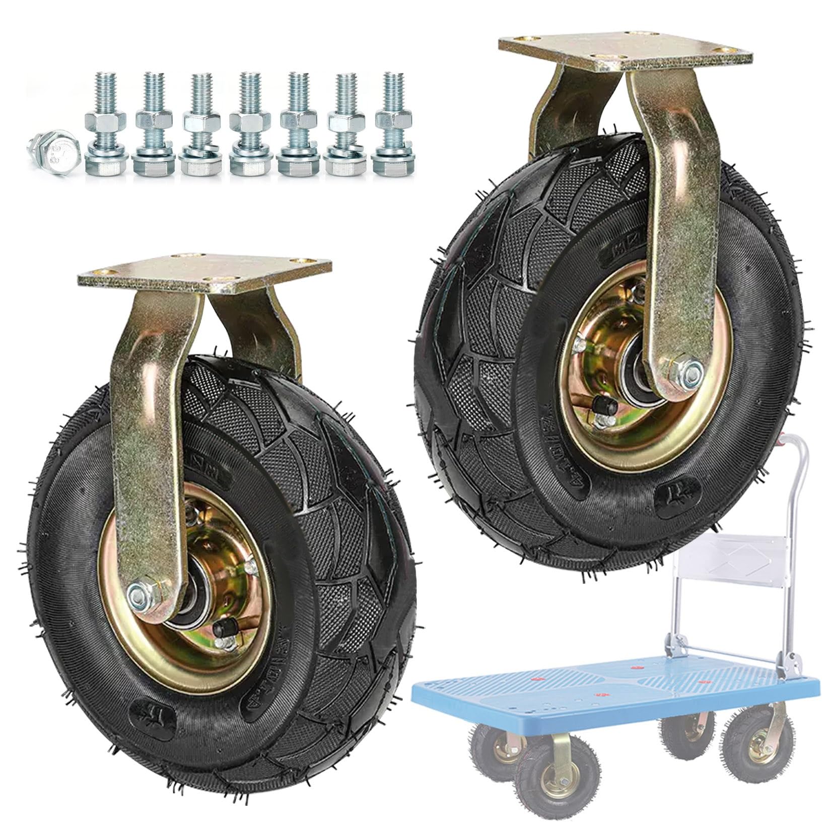Schwerlastrollen-Set 215 Mm – 4 Lufträder Auf Stahlfelgen, 500 Kg Tragkraft, Mit 2 Schwenkbaren & 2 Festen Rollen, Für Trolleys, Wagen & Werkbänke