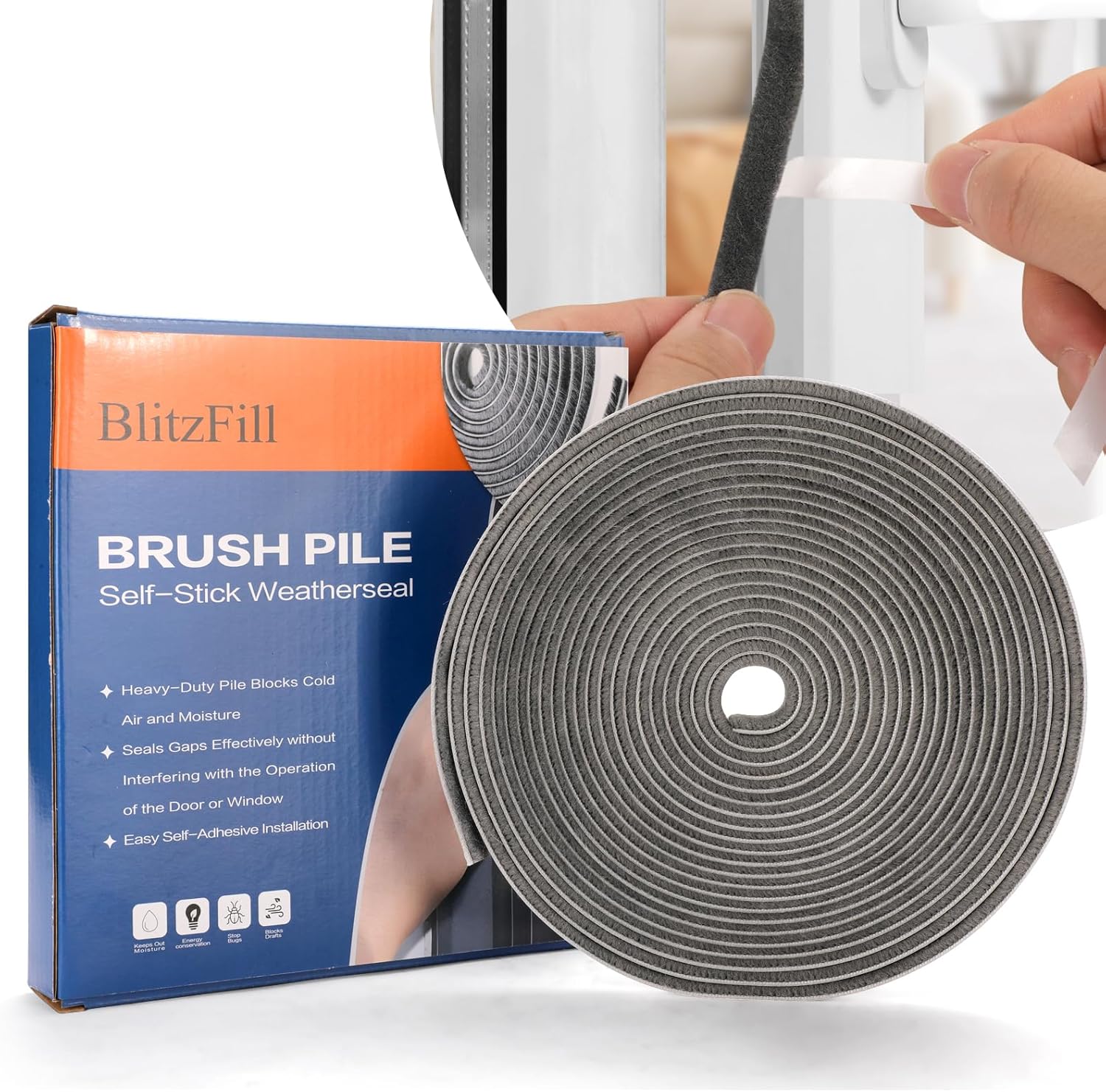 33FT Self Adhesive Brush Door Weather Stripping & Soundproofing Seal – High-Density Gap Blocker for Noise, Drafts & Dust – Easy Install, Durable Door Bottom & Window Insulation Strip（0.21"x 0.35"）