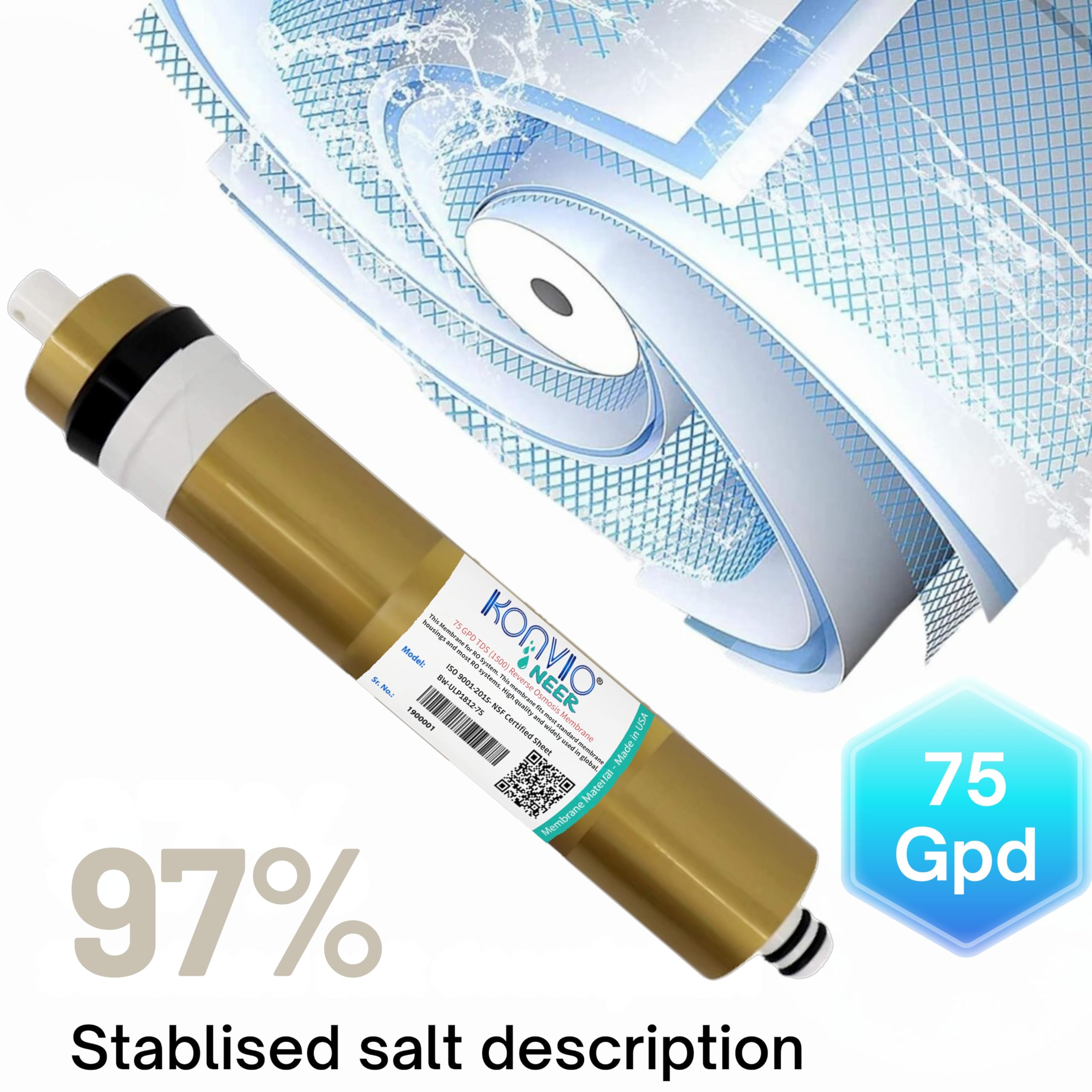 Konvio Neer Membrane for All Type of RO Water Purifier (1500 TDS 75 GPD) 4