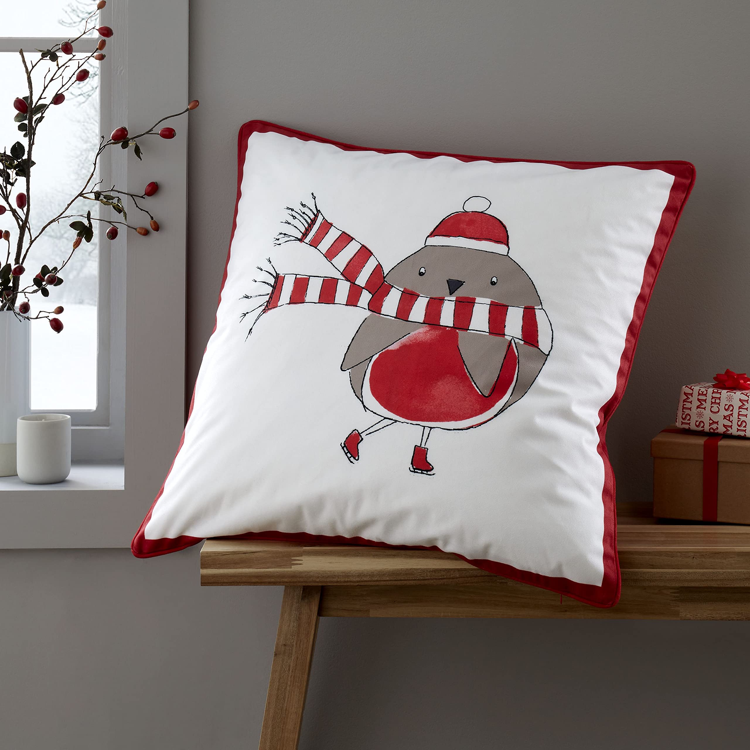 Catherine Lansfield Robin 55x55 cm Filled Cushion Red