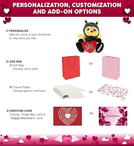 Miniatura 2 de DolliBu Abeja de abeja sentada con texto en inglés "I Love You", bonito animal de peluche con corazón rojo y nombre, regalo personalizado para el