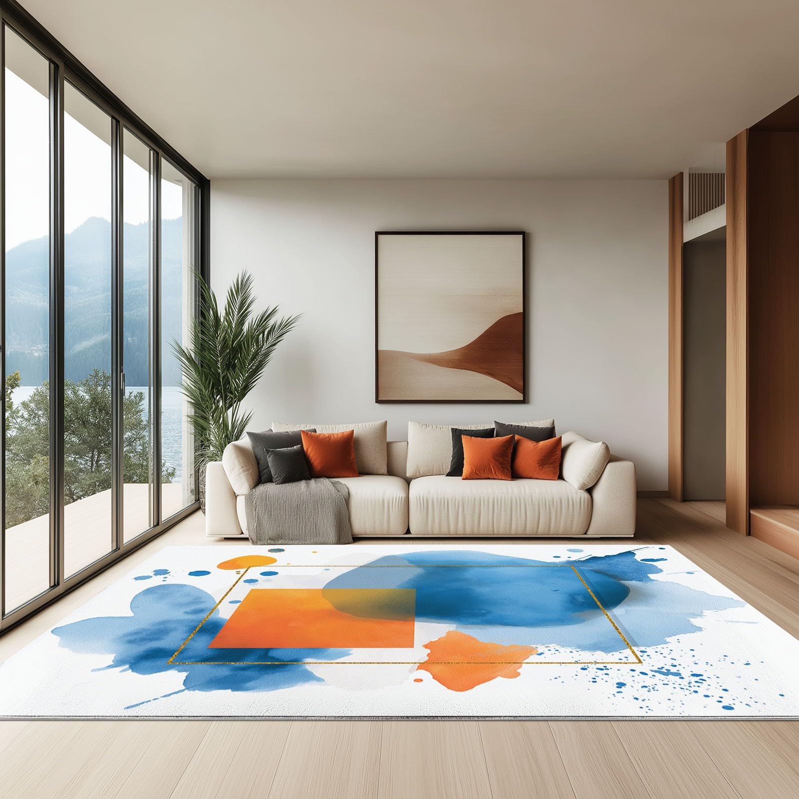 Area Tappeto Soggiorno, Moderno Schizzi D'Inchiostro Forme Geometriche Tappeti Lavabile in Lavatrice Morbido Pile Sala Bambino Cameretta da letto Home Decor Tappeto antiscivolo 80 x 150 cm, Bianco
