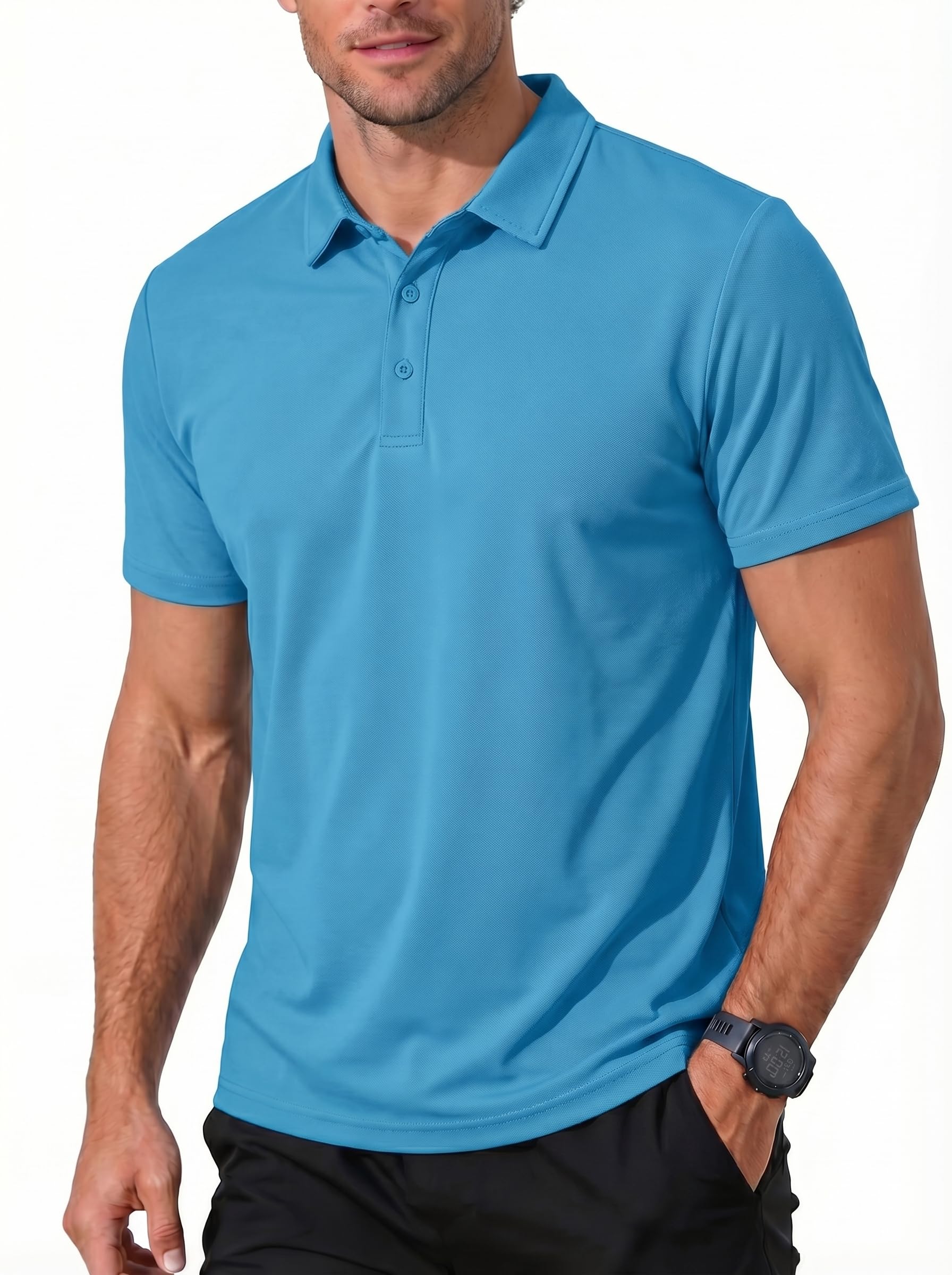 KEFITEVD Herren Poloshirt Kurzarm-T-Shirt mit gestreiftem Ausschnitt, unifarben, taschenlos Herren T-Shirt