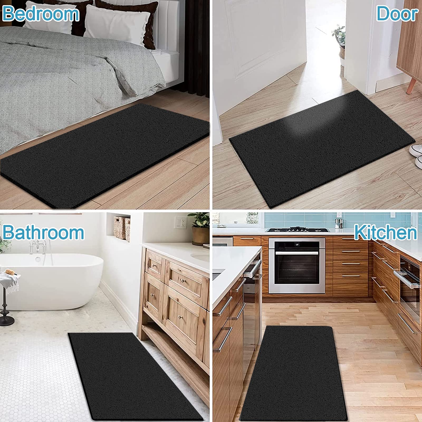 Tapis de douche extra large, antidérapant et sans ventouses - tapis de bain pour surface de baignoire texturée - tapis en luffa à séchage rapide pour douche et salle de bain (60 x 120 cm, noir)