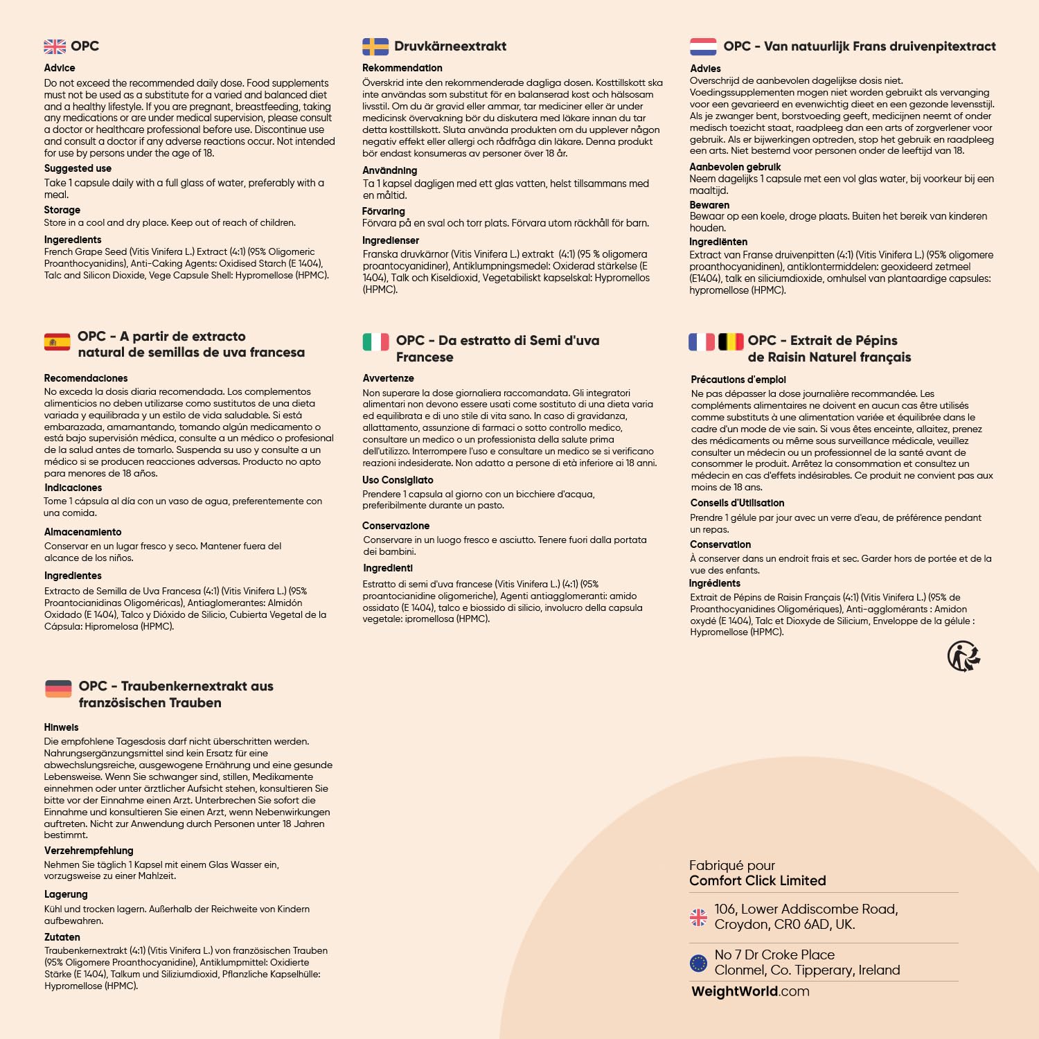 OPC Extrait de Pépins de Raisin Français (French Grapeseed Extract) - 240 Gélules Vegan pour 8 Mois d'Apport - 95% de Proanthocyanidines Oligomériques - Vitis Vinifera L. avec Polyphénols, sans OGM