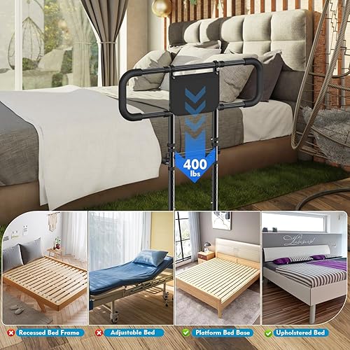 Miniatura 5 de Rieles de cama para adultos mayores con mango antideslizante extensible, riel de asistencia de cama ajustable aprobado por ASTM para personas