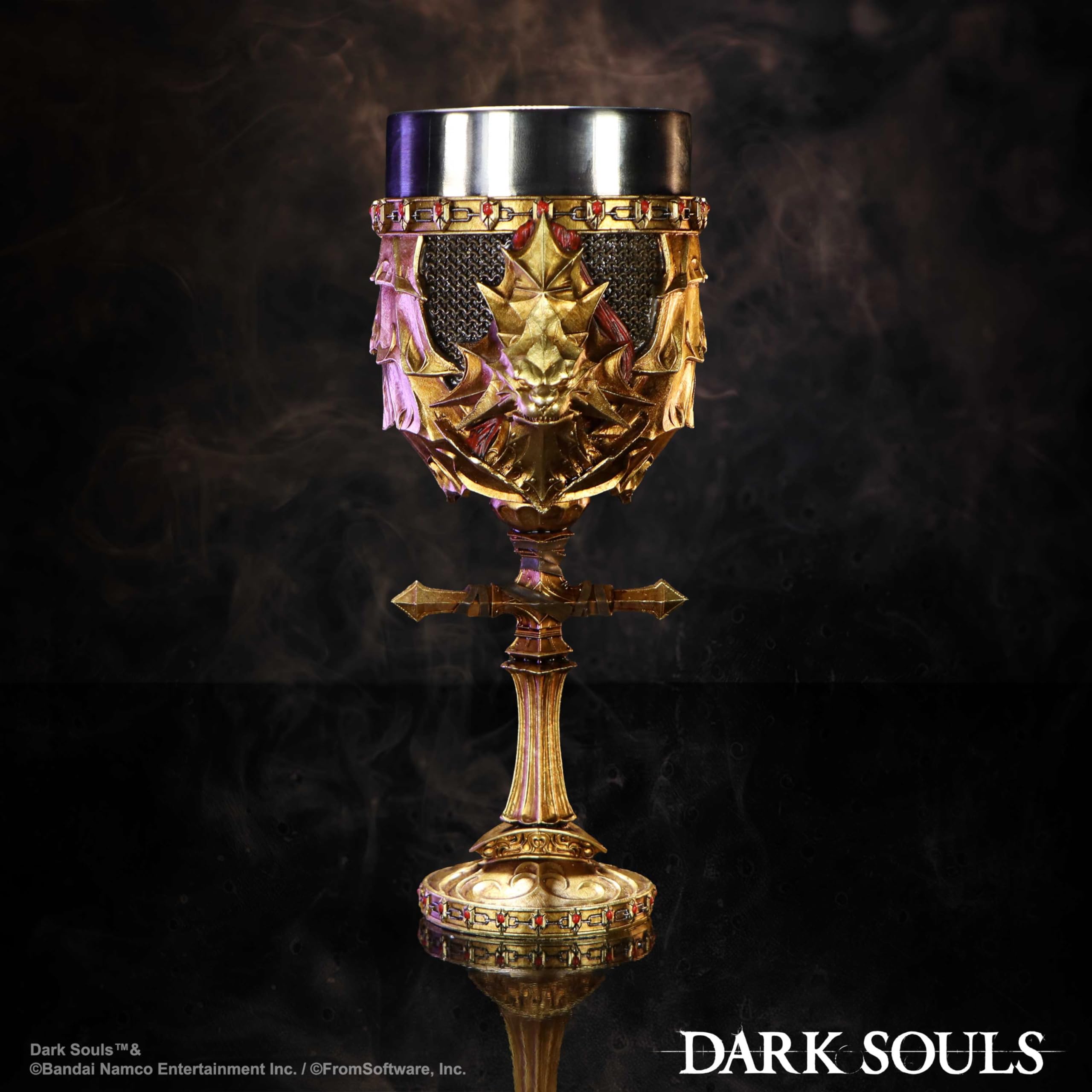 Nemesis Now Dark Souls Ornstein - Copa de 15,5 cm, resina, oro, producto oficial de Dark Souls, copa de vino Dark Souls Trilogy, inserto de acero inoxidable, fundido en la mejor resina, pintado a mano