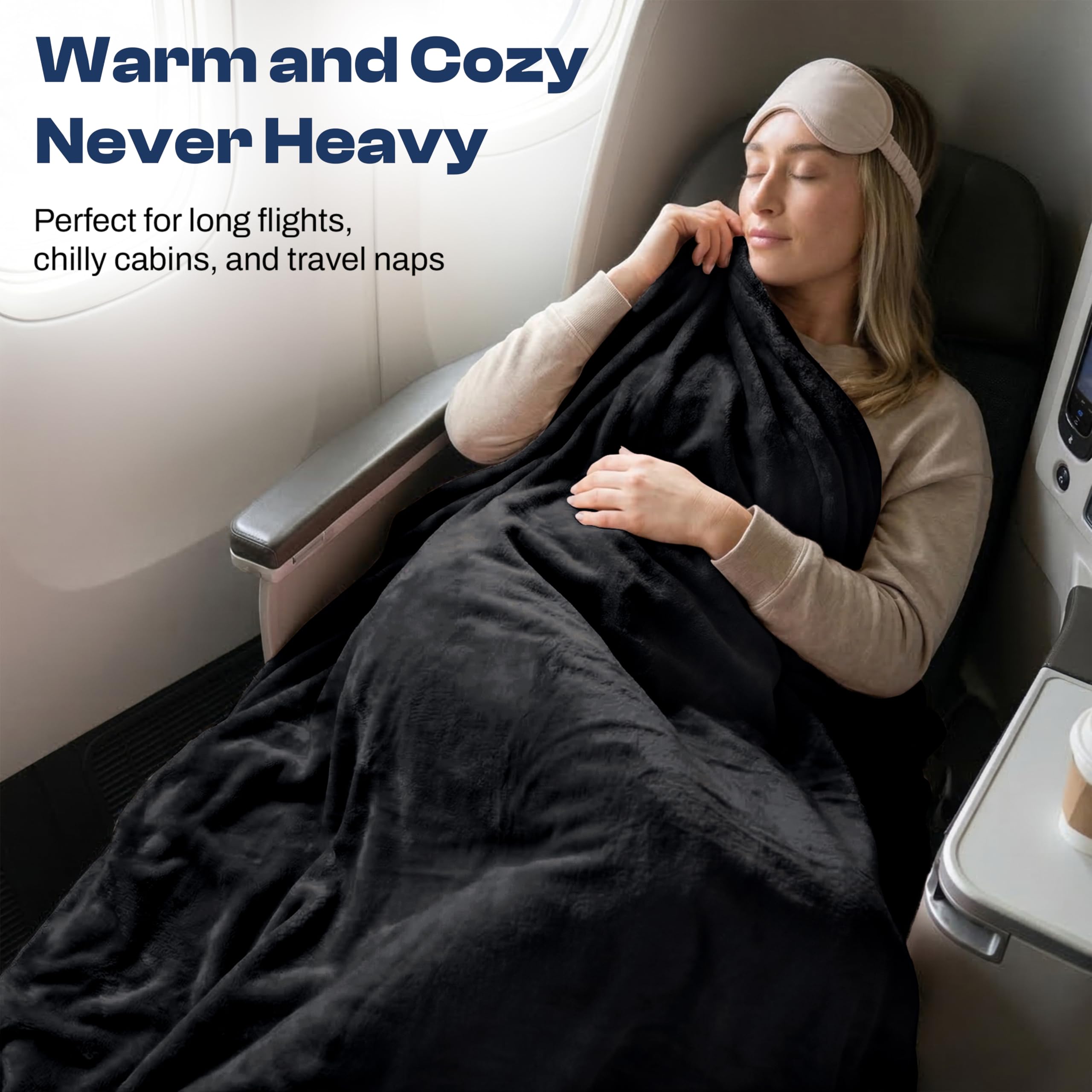 EverSnug Coperta e cuscino da viaggio - Coperta da viaggio morbida 2 in 1 di alta qualità con federa morbida, cinturino per bagaglio a mano e clip per zaino (nero)