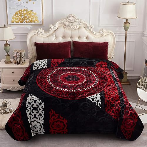 MERRY HOME Manta de forro polar coreano tamaño King, 85 x 95 pulgadas, 9 libras, una sola capa, suave y cálida manta de visón gruesa Raschel en