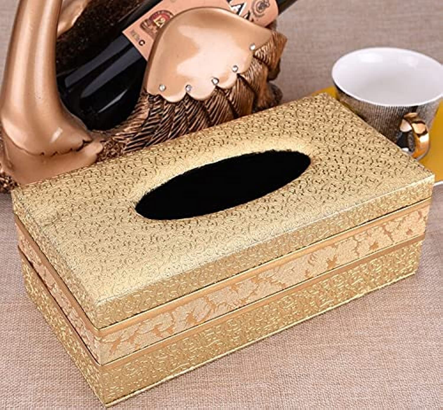 J&W 7-Seven Tissue Box Cover Rectangular,4 colors Tissue Box Cover,Rectangle Box Cover for Car,Night Stands, Desks and Tables (Golden S-Pattern)