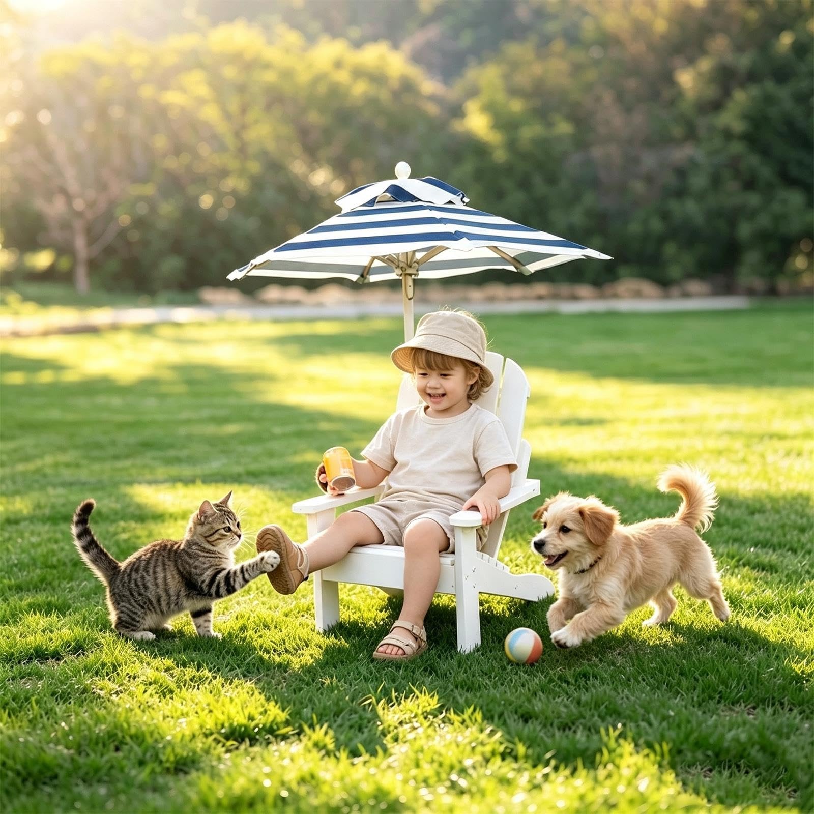 Lettino Prendisole con Ombrellone Staccabile per Bambini, Sedia da spiaggia | Funzione ergonomica da esterno Sedia a sdraio per viaggi in giardino relax(Blue B)