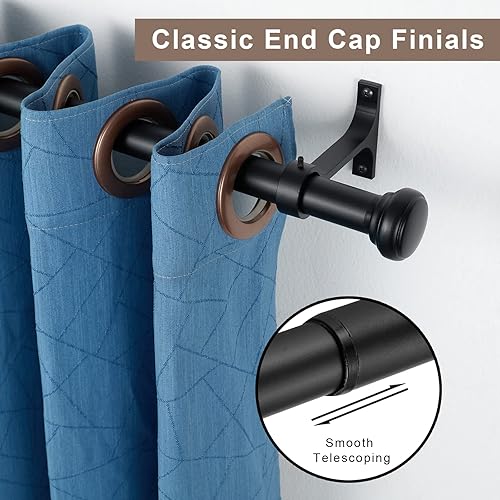 Miniatura 2 de Barra de cortina pesada, barra de cortina ajustable de 1 pulgada para ventanas de 28 a 48 pulgadas con tapa redonda, barras de cortina de montaje en