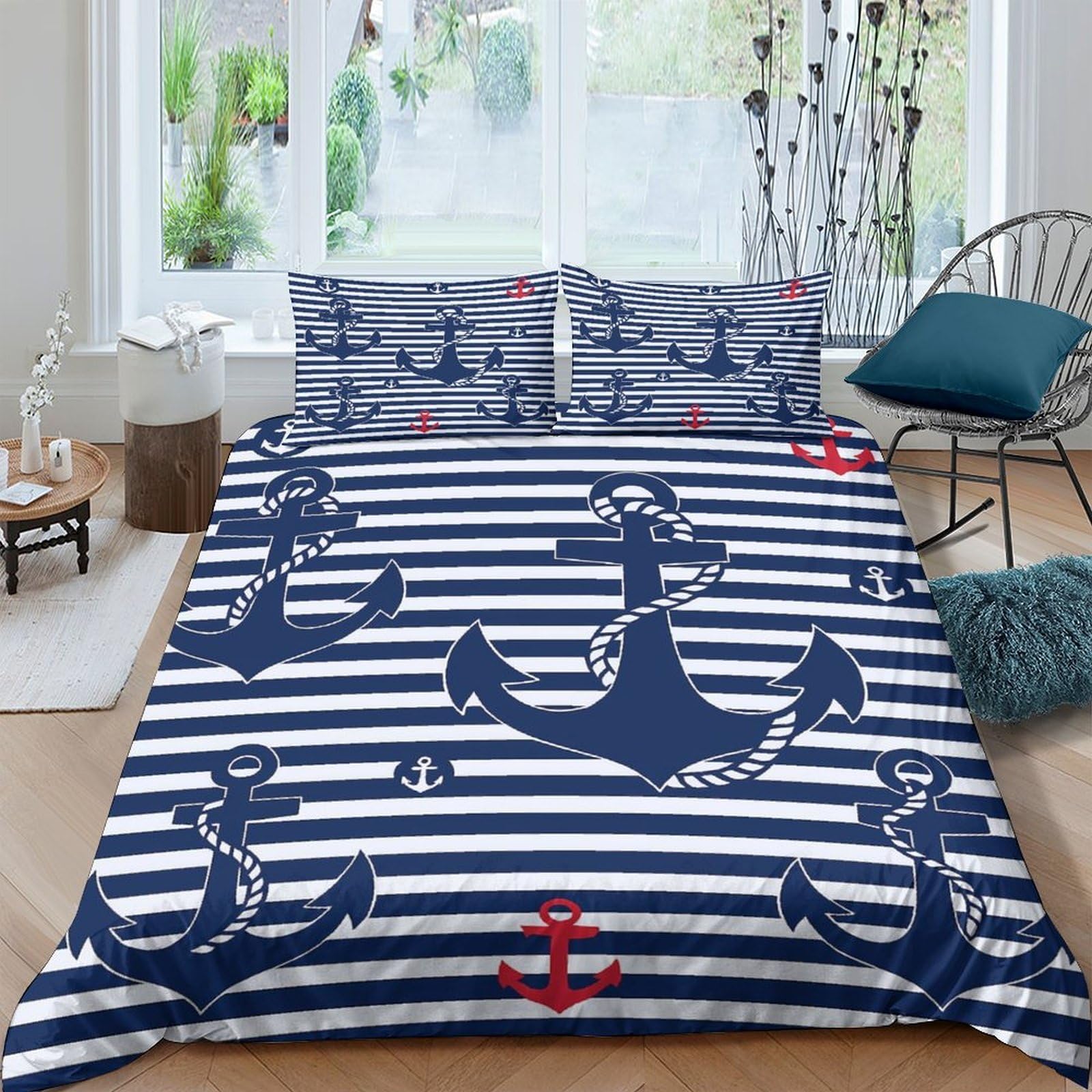 Ensemble De Literie Marine Striped pour Chambre Enfant Double