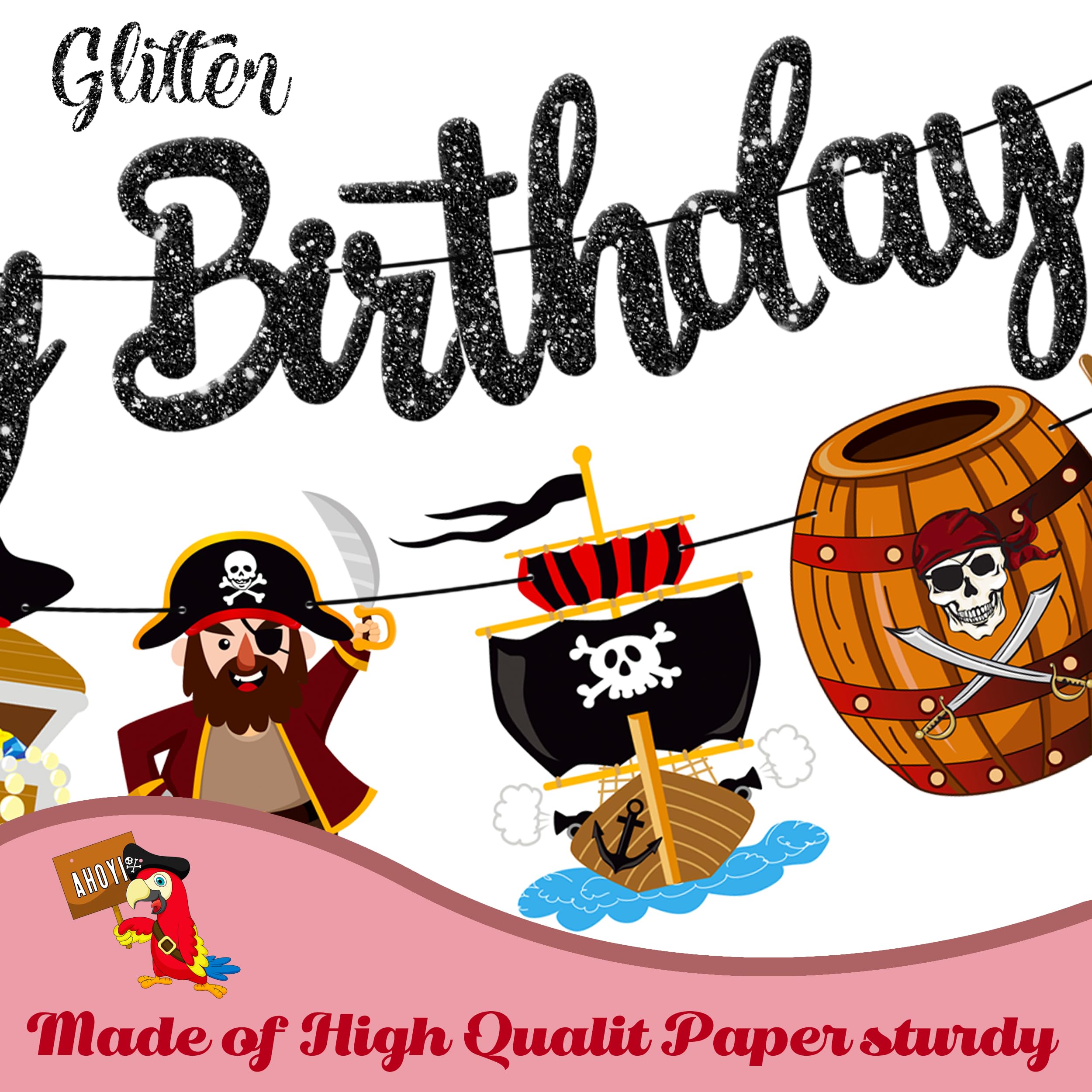 Piraten Happy Birthday Folie Banner – Ca. 2,6 M Lang, Mit Schiff & Schatzkiste