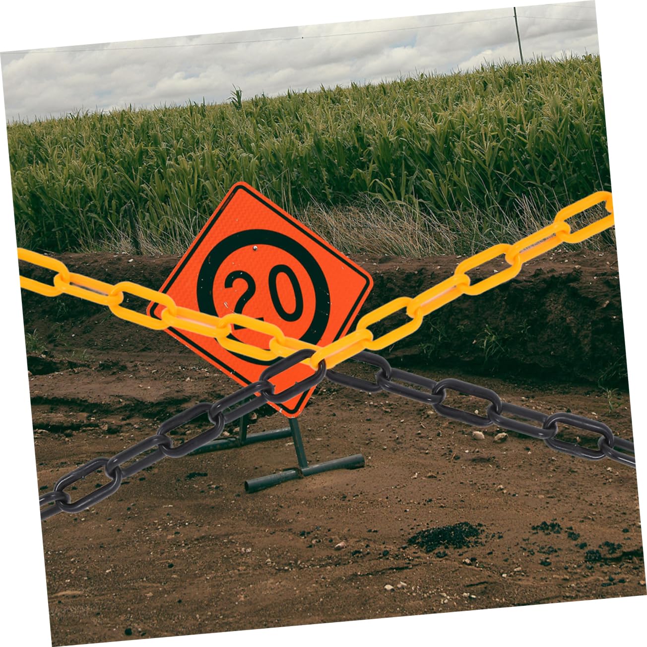 Cadena de Barrera de Seguridad de Plástico 25m para Señalización | Postes de Aviso y Conos, Delimitación en Obra Vial, Resistente Intemperie