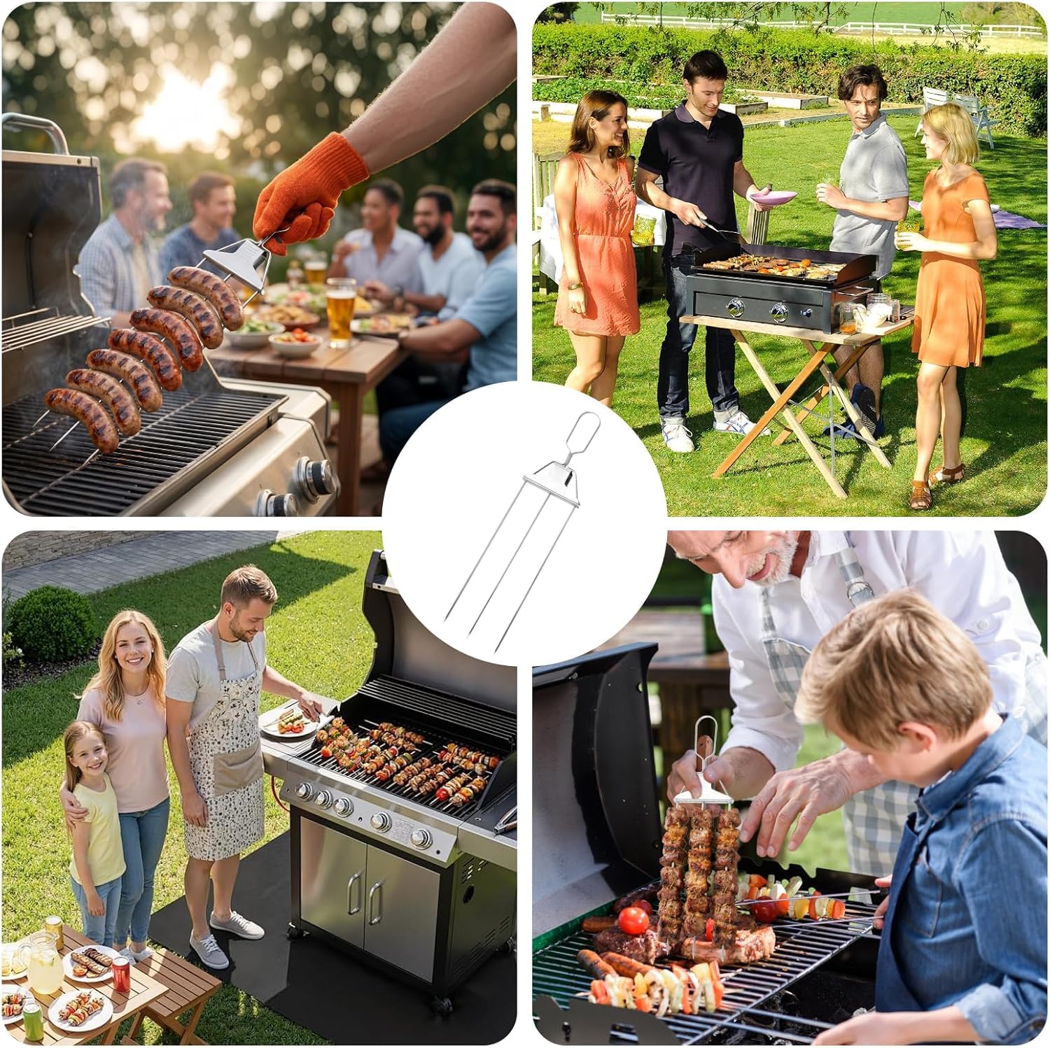 Zestaw szaszłyków do grilla – 2 szpikulce ze stali nierdzewnej do kebabów z 5 akcesoriami do grilla, idealne na kemping, piknik i gotowanie na świeżym powietrzu