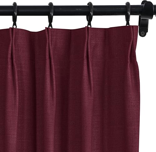 Miniatura 26 de Fcosie Cortinas plisadas de lino 100 % opacas para puerta corrediza de patio, cortina con aislamiento térmico para barra transversal y riel, 1 Azul