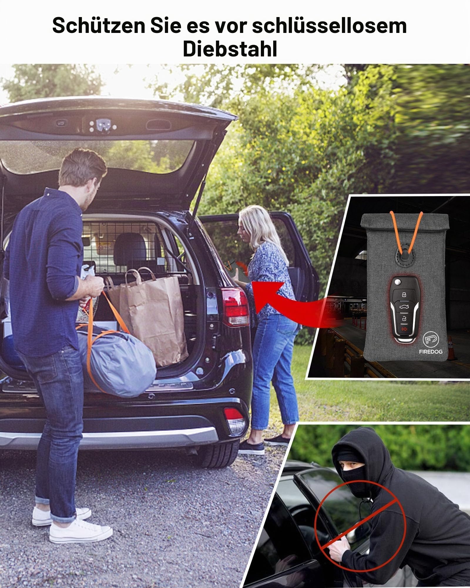 FIREDOG Faraday Tasche für Autoschlüssel und Smartphone, Schlüsselsignalblockiertasche, Handy-Schlüsselanhänger mit Signalblockierung