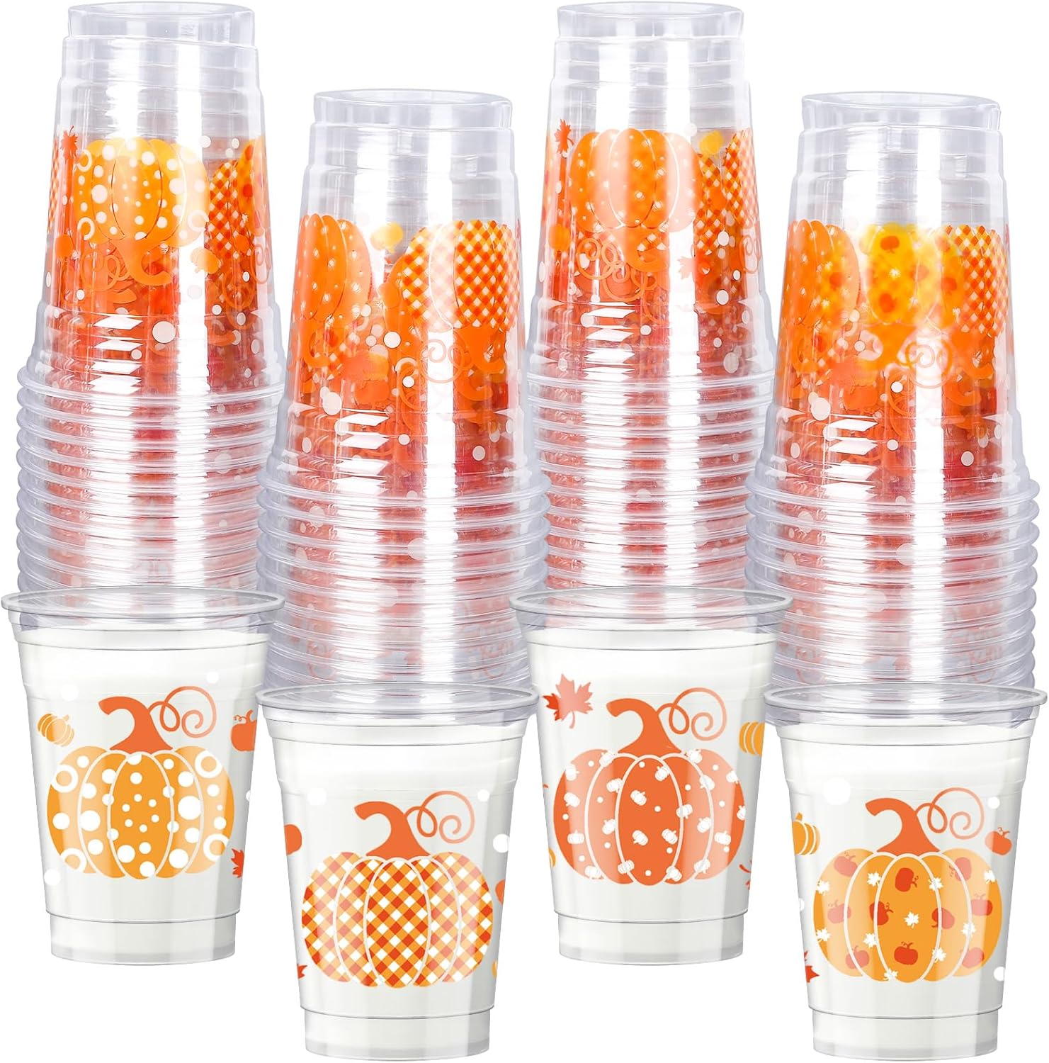 Whaline 50 Pack 12oz Fall Disposable Cups Autumn Pumpkin Plastic Cups Thanksgiving Harvest Season Plastic Tumbler Cups for Celebration Birthday Wedding Party Supplies