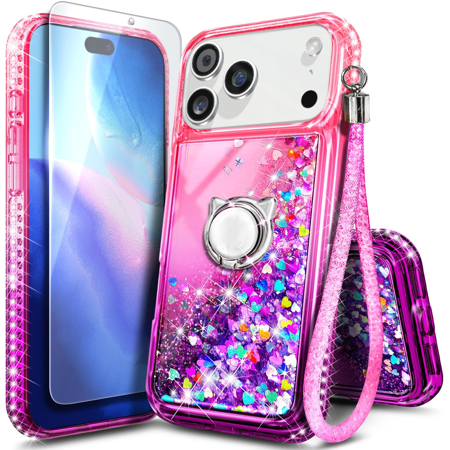 NGB Designed for iPhone 18 Pro Case, Cute Liquid Glitter, Pink/Purple