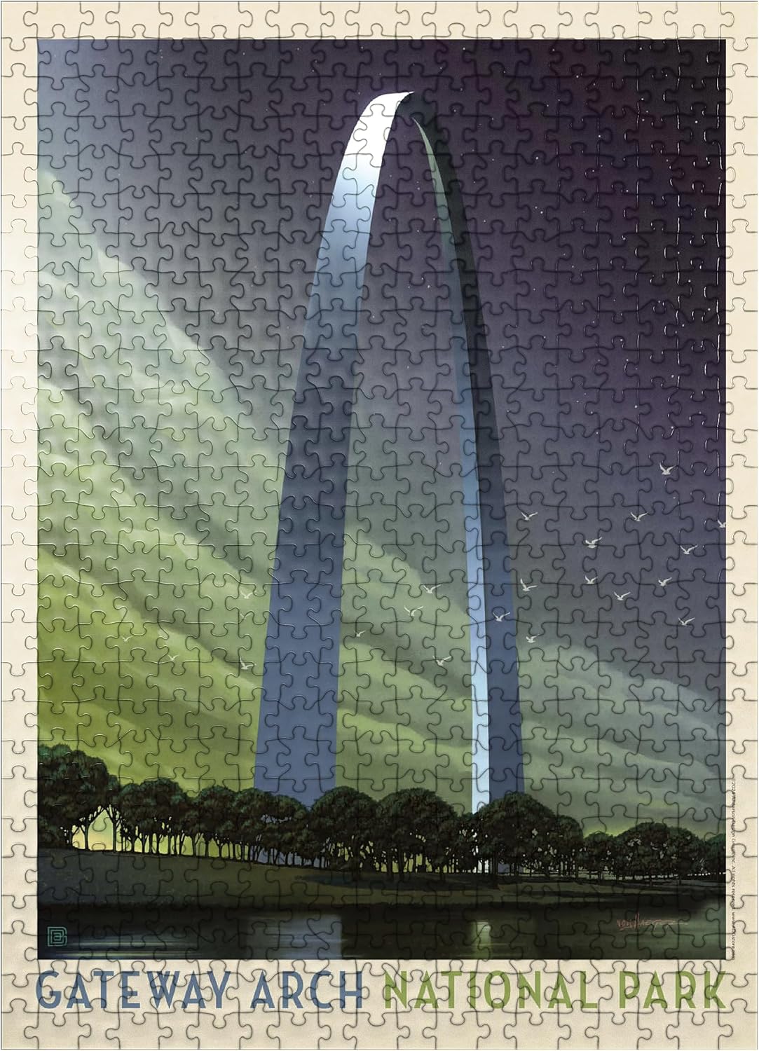 MyPuzzle Gateway Arch National Park: Evening Glow, Vintage Poster - Premium 500 Piece Jigsaw Puzzle for Adults