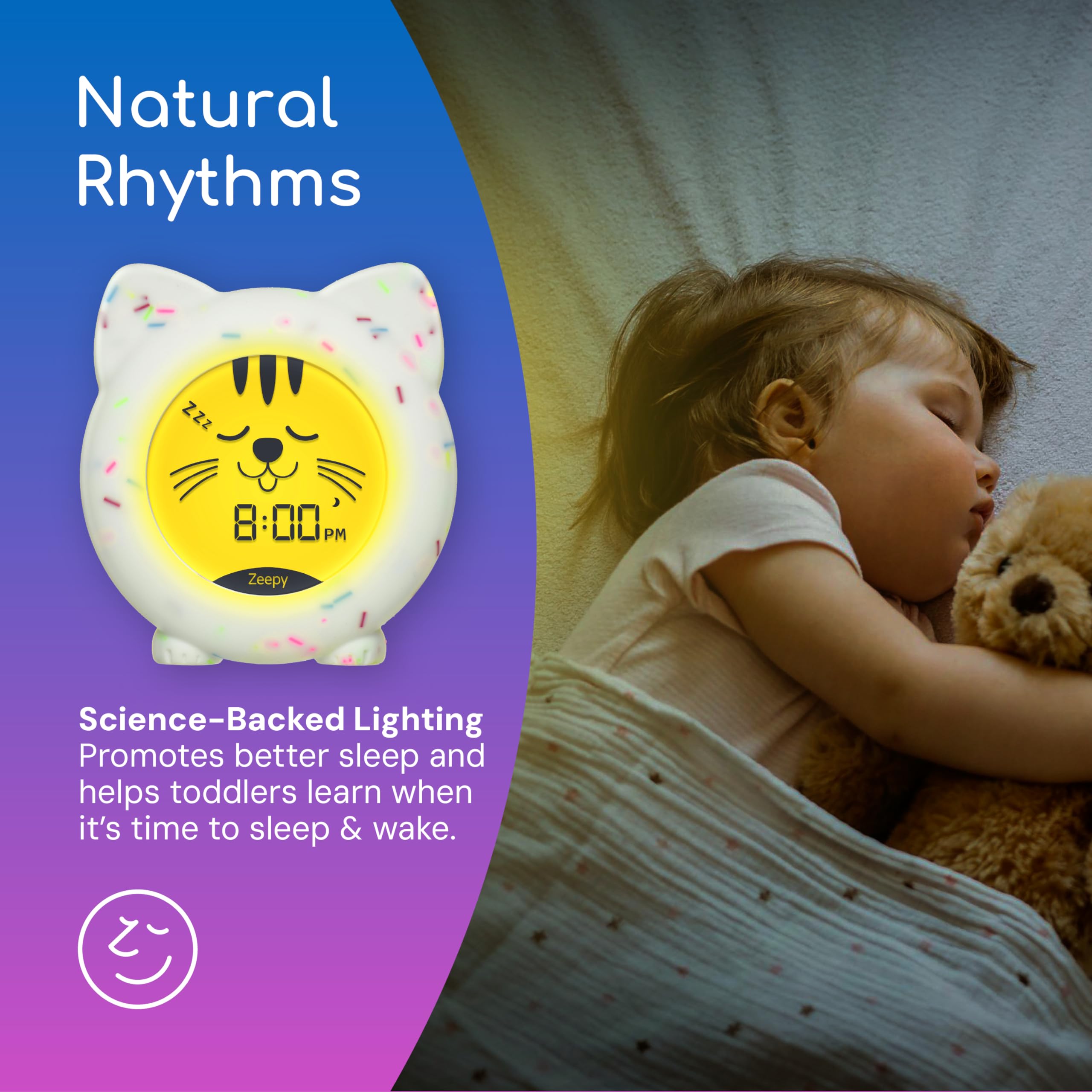 Zeepy 4-Phase Toddler Sleep Trainer Clock - Rechargeable Day Night Cat Clock for Kids - Drop Proof - Kip the Kitty - Image 3