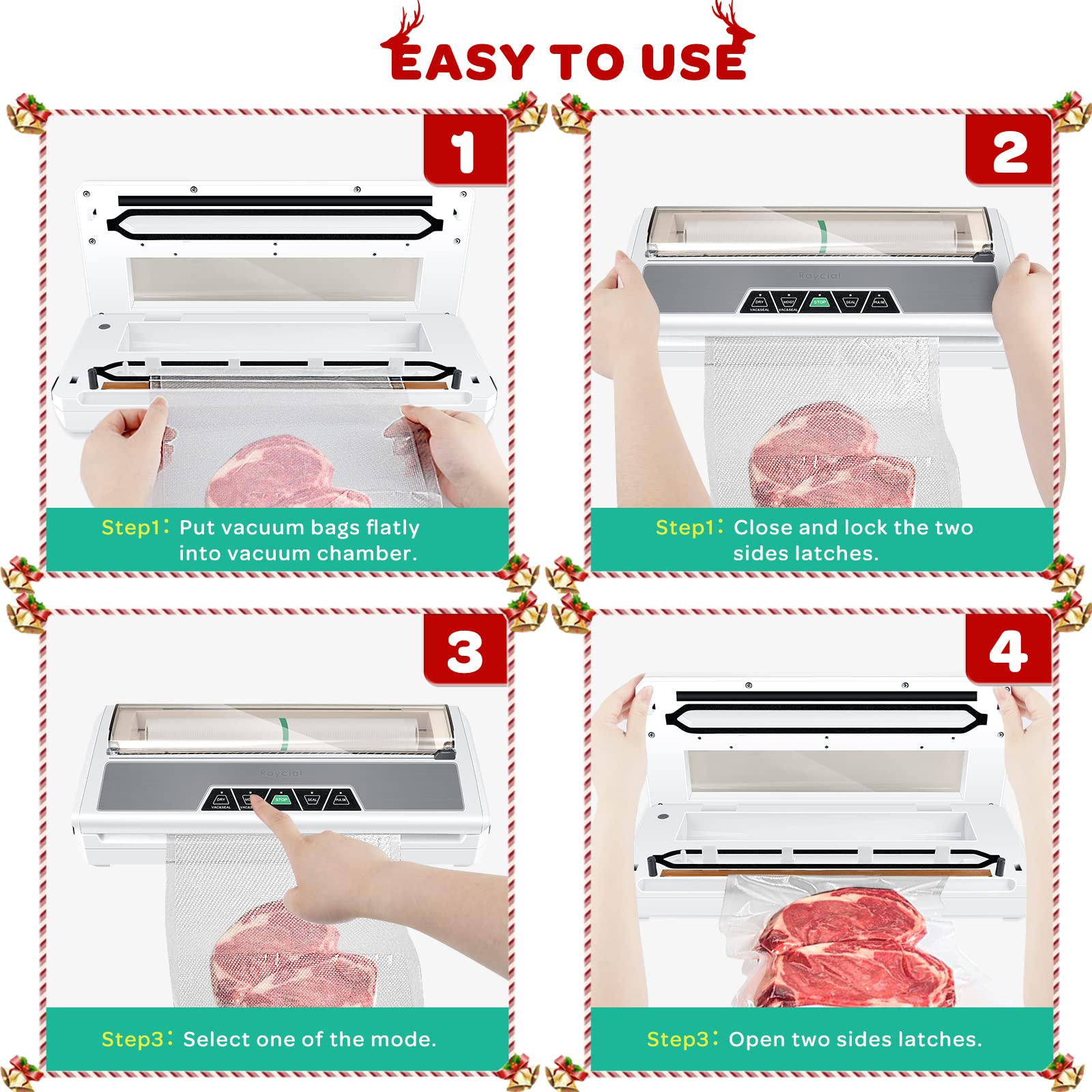 Macchina sottovuoto 80 KA in acciaio inox per sottovuoto per alimenti secchi e umidi con taglierina e rotoli di pellicola, inclusi pellicola sottovuoto e tubi flessibili