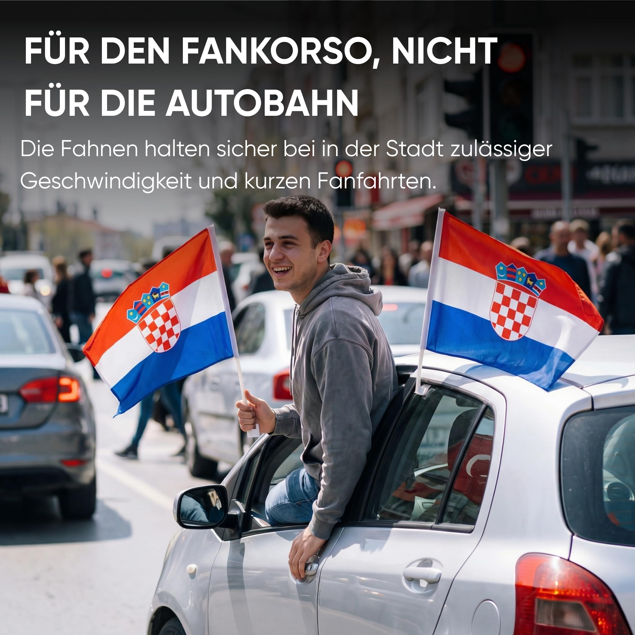 Sonia Originelli Fanset Fanartikel für das Auto 2 Stück Fensterfahnen Autofahne, Spiegelfahnen für die Außenspiegel und 2 Stück Magnetfahnen für die Tür Farbe: Kroatien