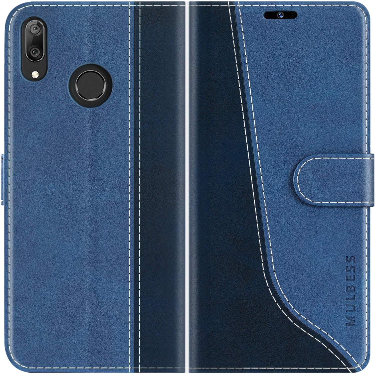 Mulbess Funda para Huawei Y7 2019, Funda de Cuero PU, Cierre Magnético, Ranura para Tarjeta, Soporte Plegable, Elegante Diamante Azul