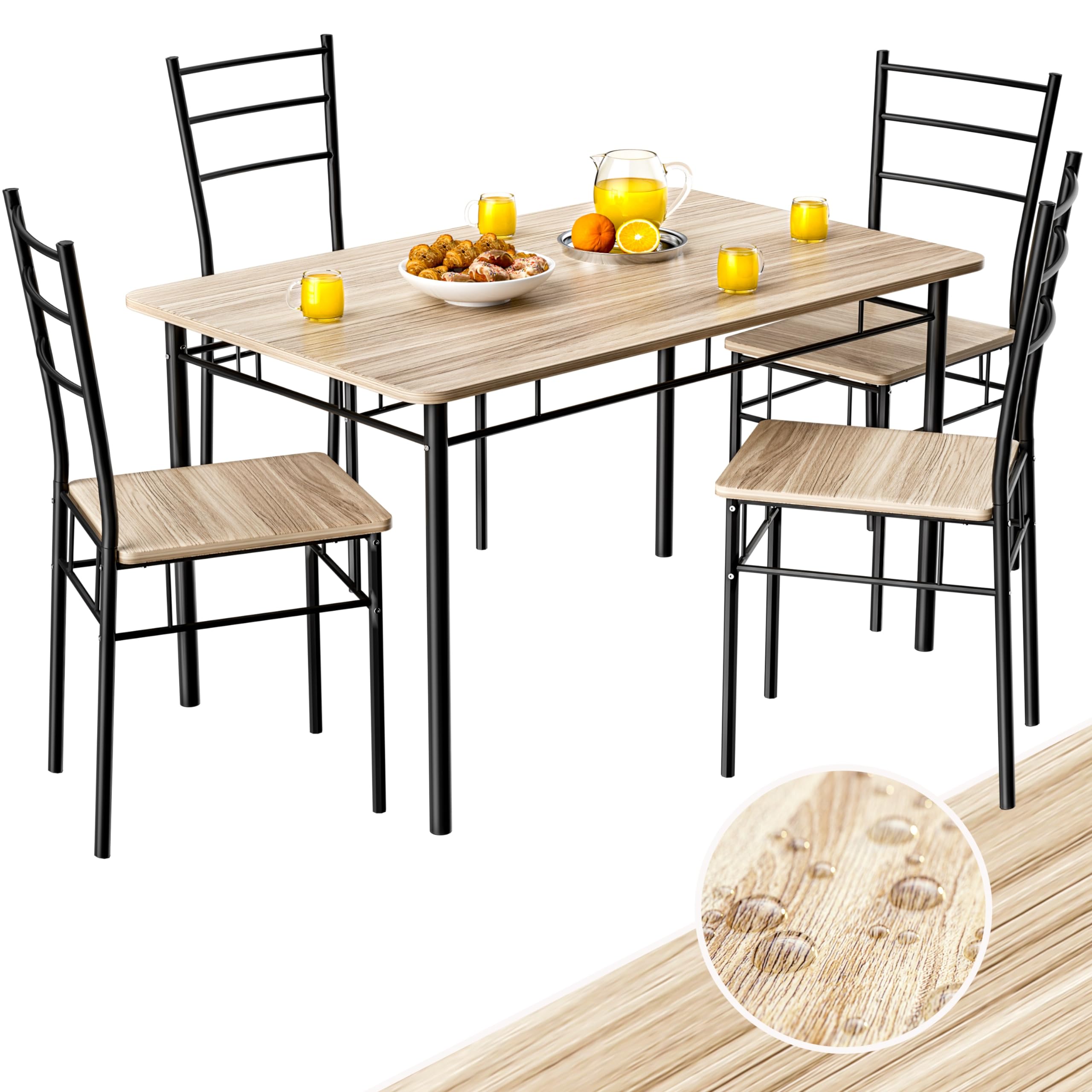 CASARIA® Mesa de Comedor con 4 Sillas Set 5 Pzs. Completo Madera Muebles Cocina Leo 110x68cm Tipo Industrial