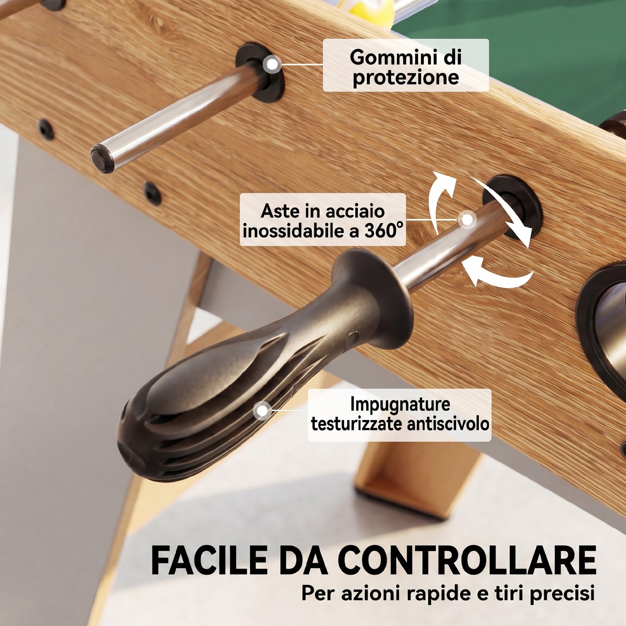 SPORTNOW Calcio Balilla, Biliardino da Casa con 22 Giocatori, 8 Aste, 2 Palline, Segnapunti, Maniglie Antiscivolo, Calcetto Balilla per Famiglia Adulti per Scuola Feste, 109x77x72 cm, Rovere