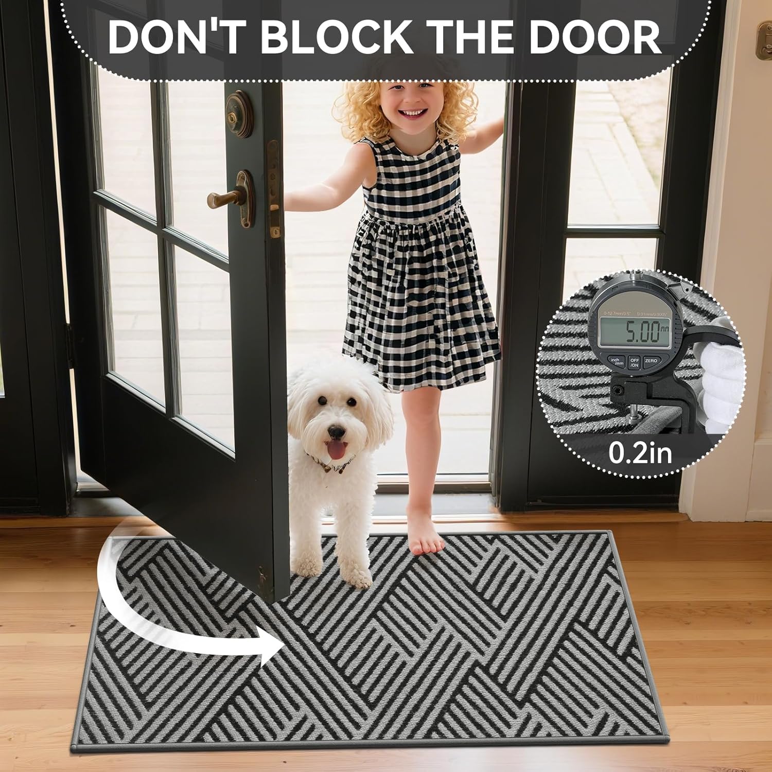 Door Mat Indoor Outside Entrance 17"x30", Low-Profile Non Slip Outdoor Inside Doormat Entryway Mat, Dirt Resistant Absorbent Front Porch Welcome Entry Mats, Washable Easy Clean, Grey