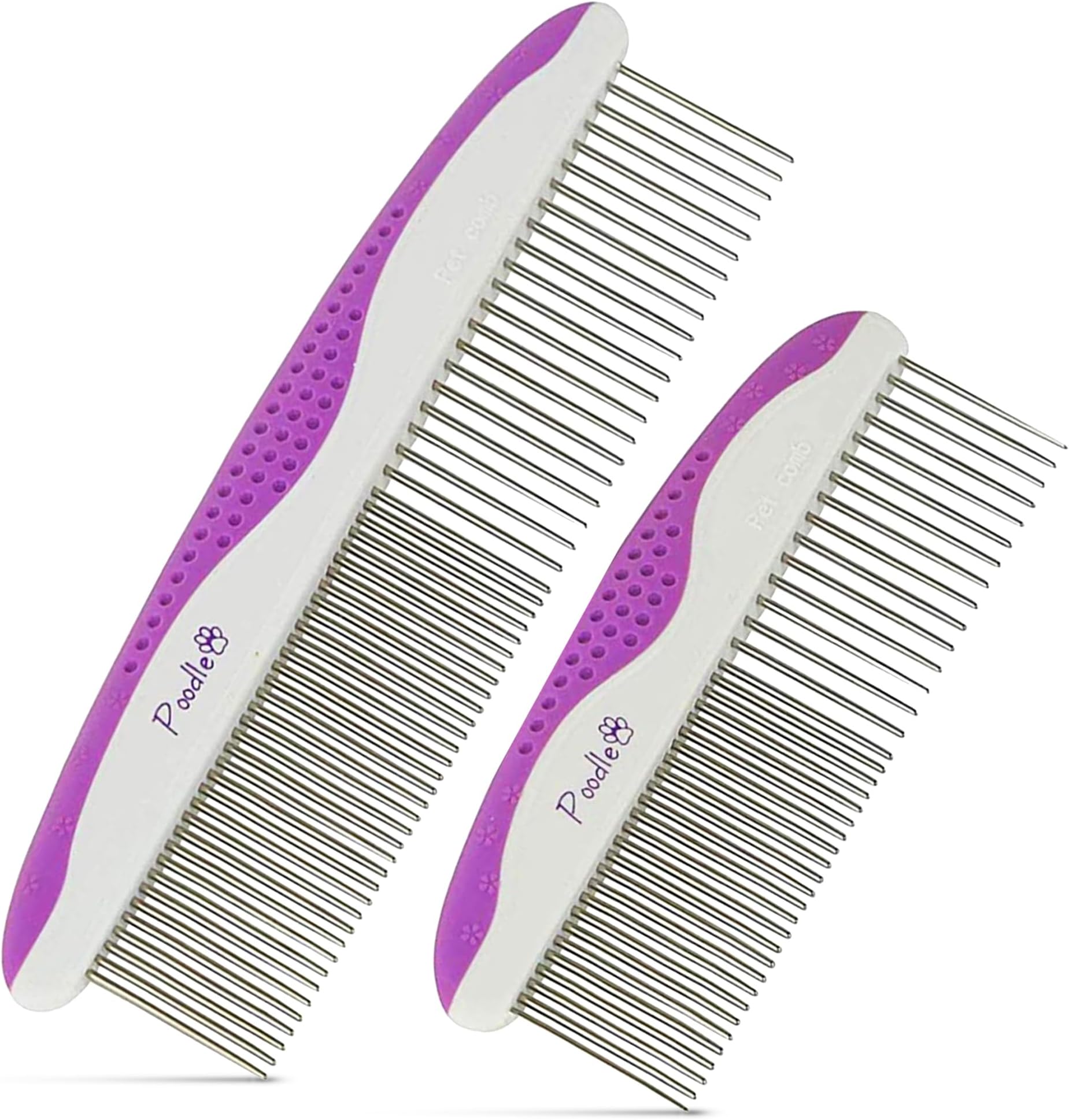 Poodle Pet Dematting Fur Rake Comb + Detangling Pet Comb + Dog Grooming Rake Bundle