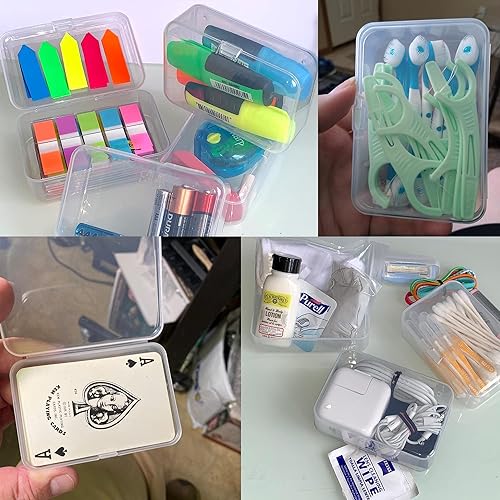 Miniatura 5 de yueton 4 cajas de plástico pequeñas rectangulares transparentes de 37 x 26 x 1 pulgadas mini cajas de almacenamiento de plástico estuche organizador