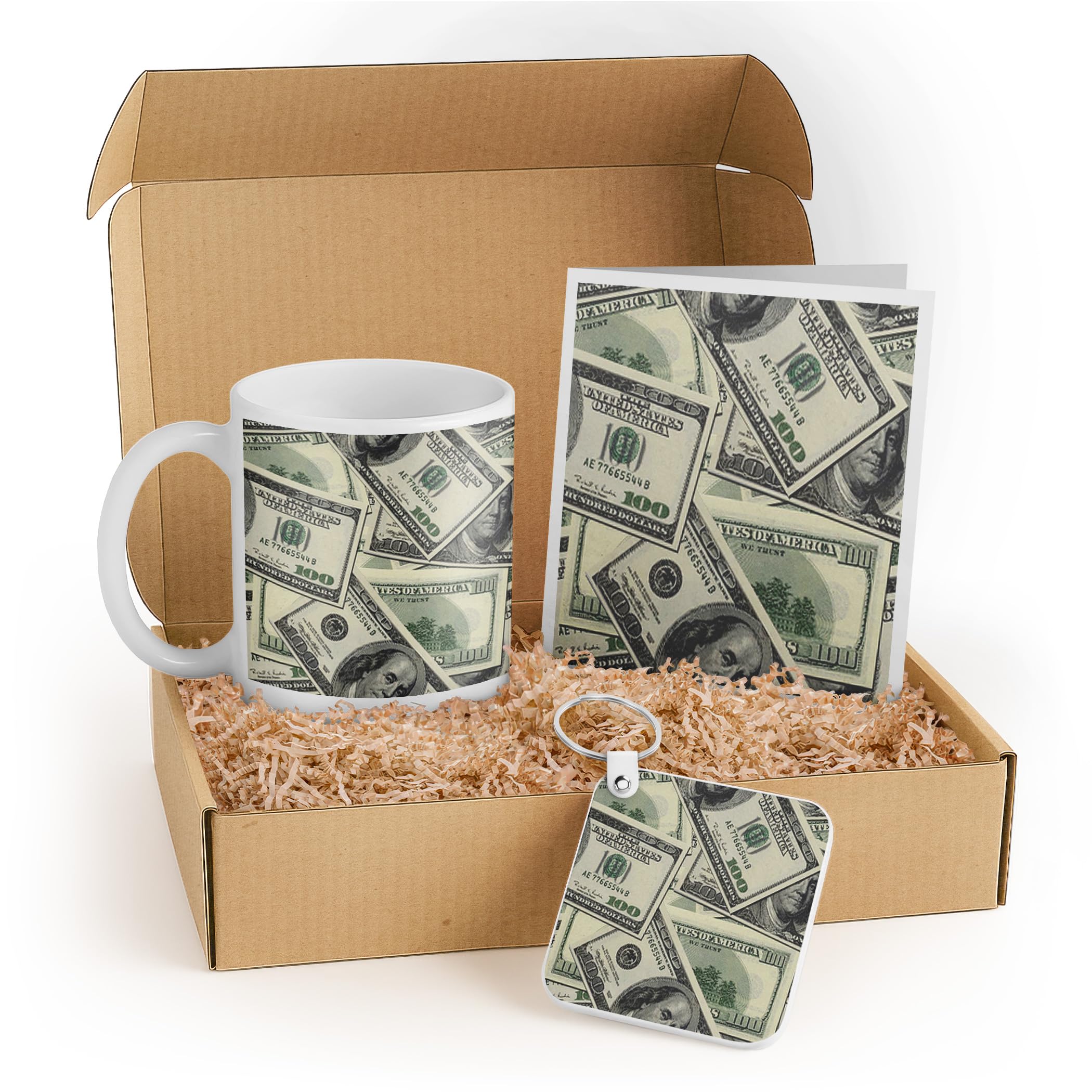 Money Themed Gift Set with Mug, Keychain, and Card - Unique Birthday or Graduation Present for Friends