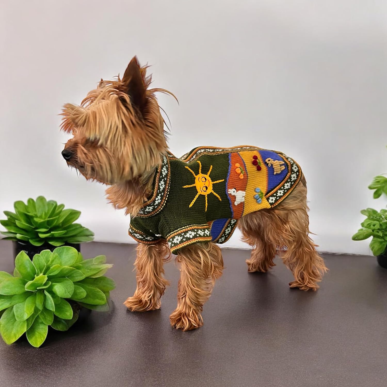 Handmade Peruvian luxury dog sweater. MILITARY GREEN COLOR. SIZE 0 for dogs approx. 4-5.5 lbs.
