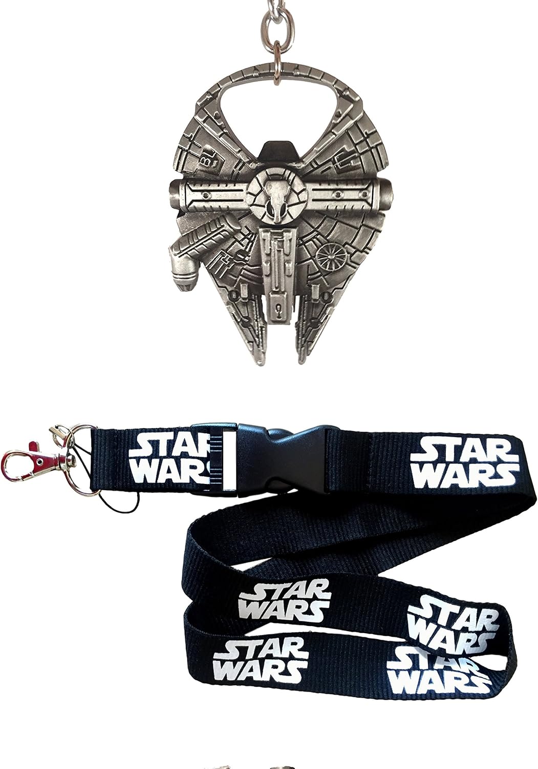 Millennium Falcon Bottle Opener 4pc Gift Set - Fully Functional Metal Star Wars Millenium Keychain Opener + Lanyard + 2 Bonus Fan items