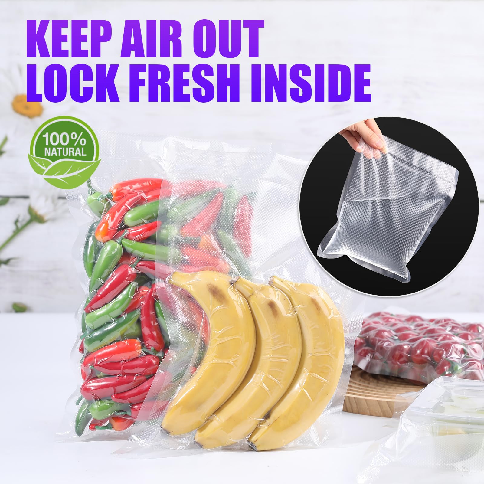 CAREGY Paquete de 400 bolsas selladoras al vacío de 8 x 12 pulgadas sin BPA para almacenamiento de alimentos, preparación de comidas o Sous Vide