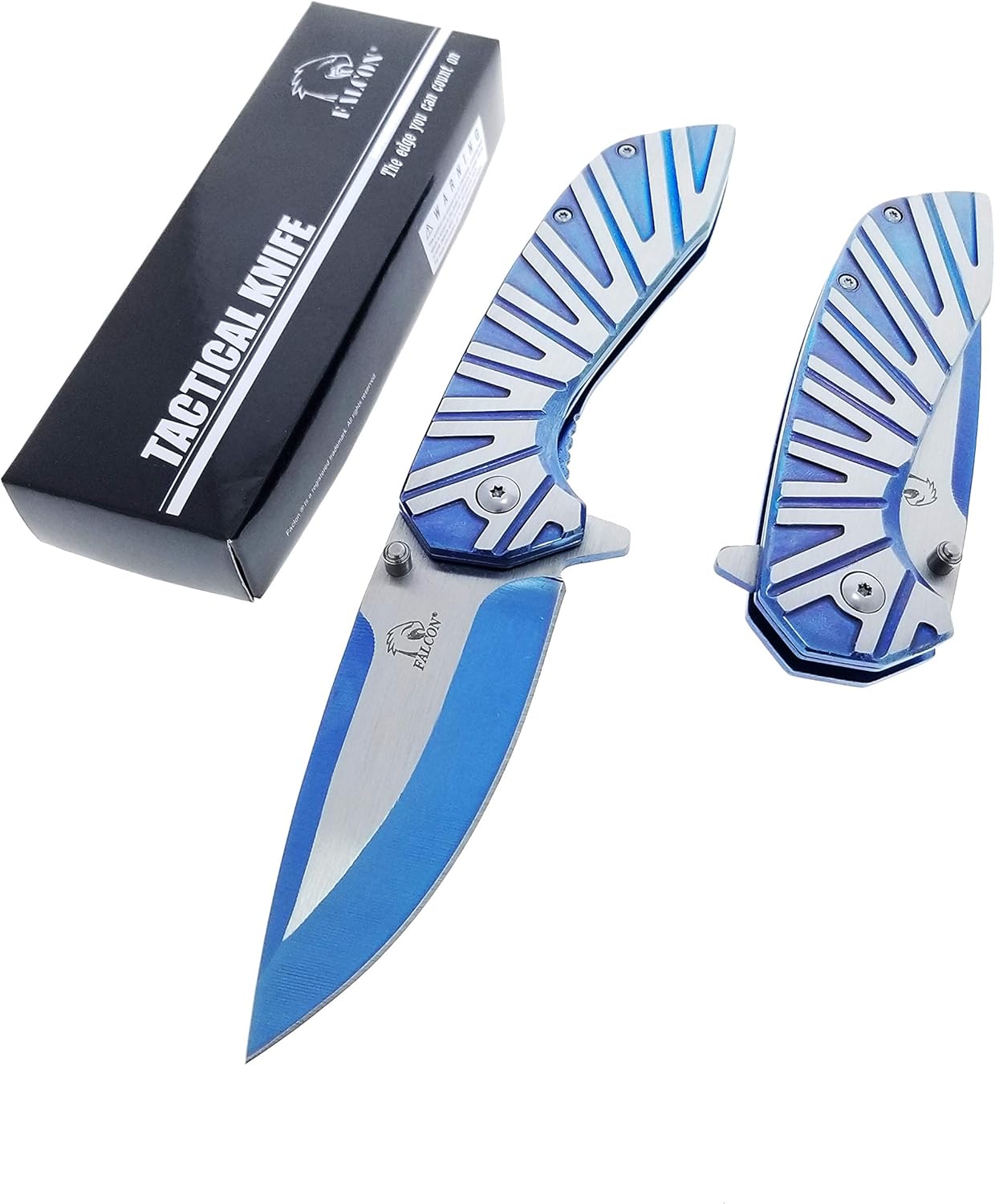 Falcon EDC Full Metal Tactical Pocket Folding Knife Titanium Coating, 440 Stainless Steel Drop Point Blade, Thumb Hole Opening, Camping (Gold)